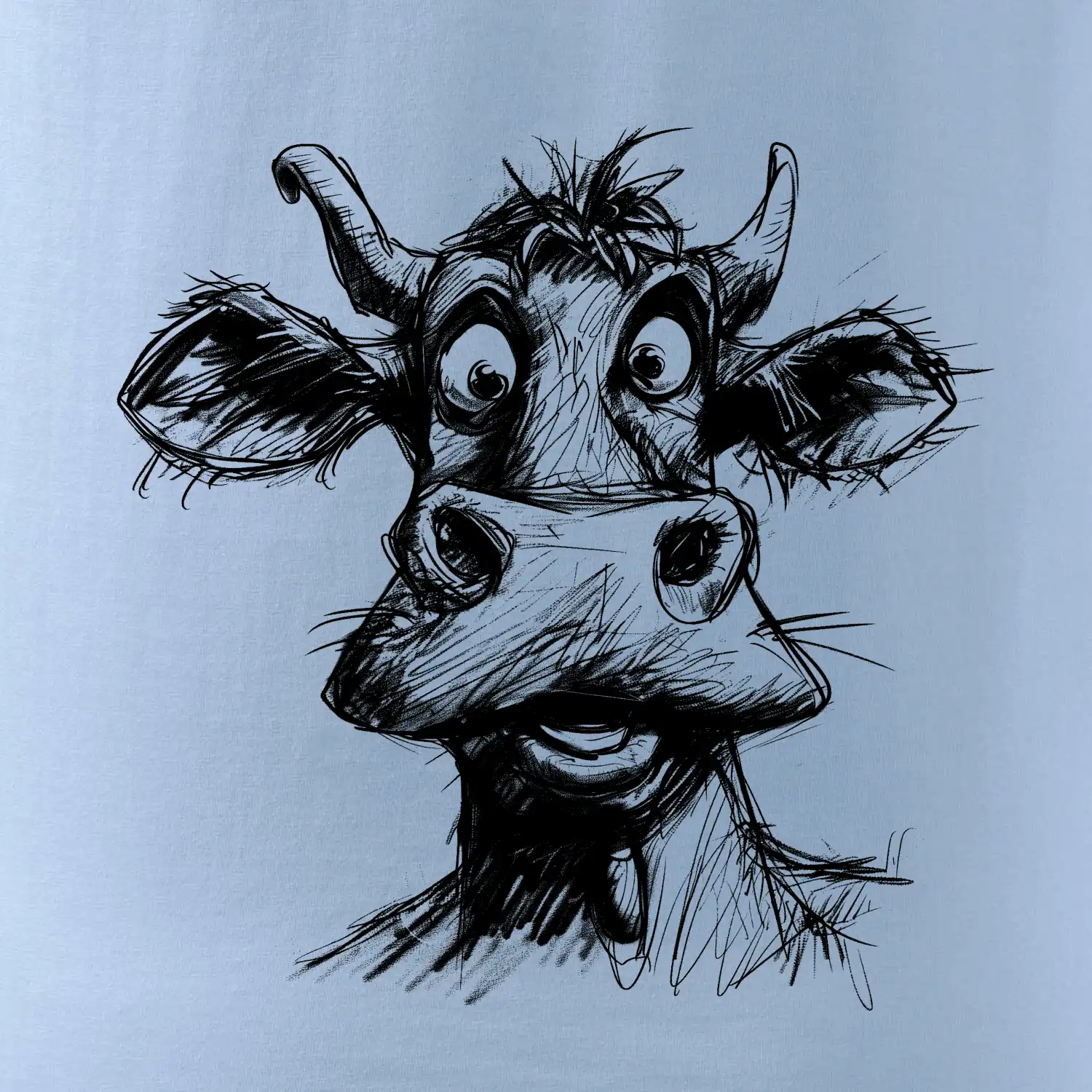 Černobílá karikatura světlá kráva hlava