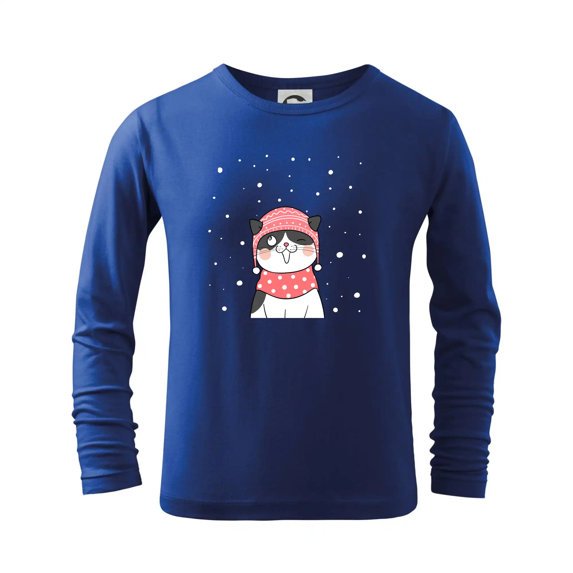 Vtipná tričká s mačkou - Mačka v zimnej čiapke - Tričko detské Long Sleeve