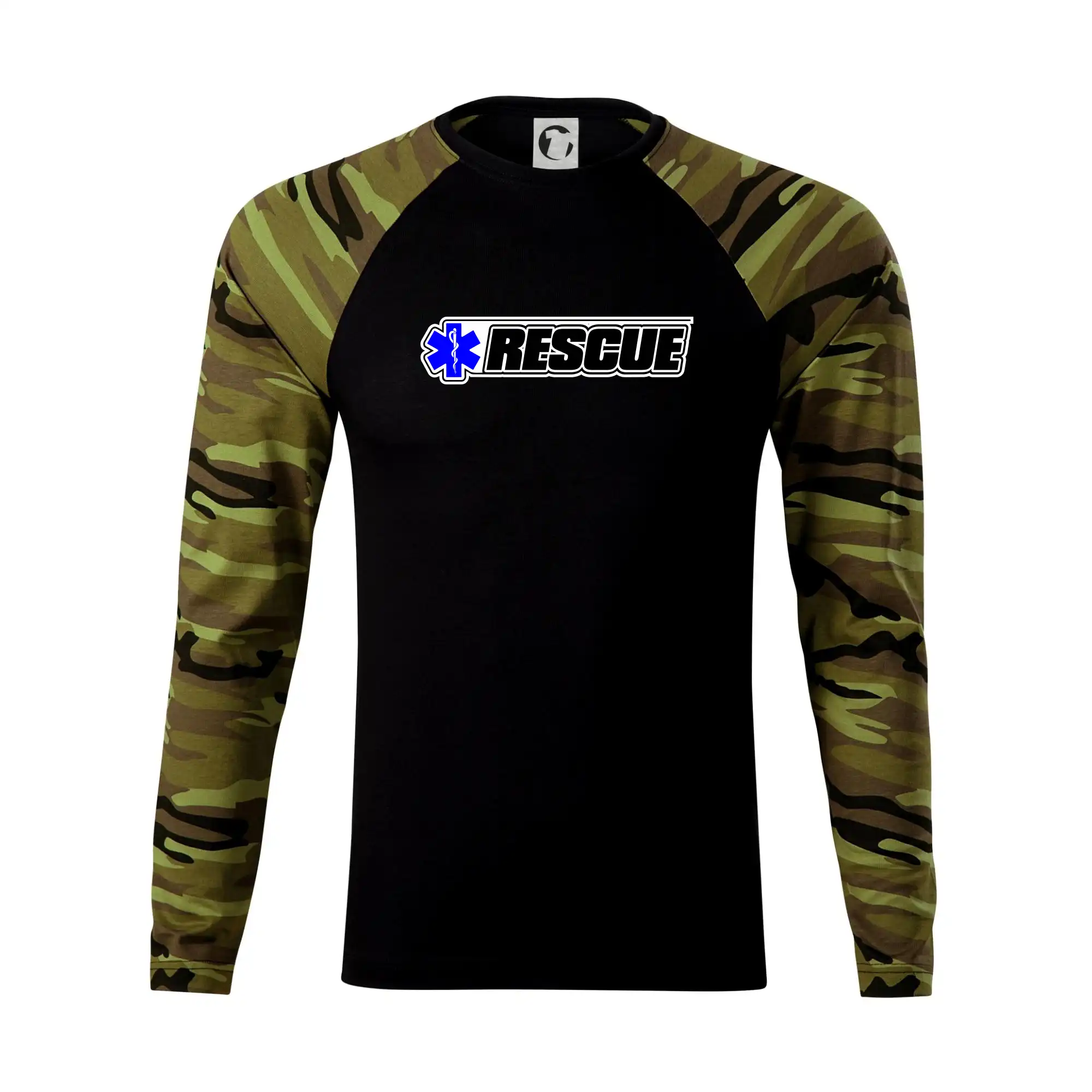 Tričká a mikiny pre záchranárov a lekárov - Kvalitné oblečenie pre zdravotníkov - Záchranár rescue kríž modrý - Camouflage LS