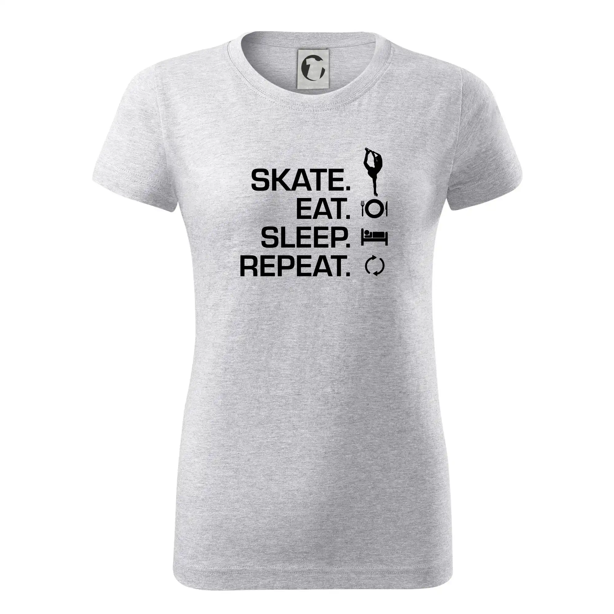 Tričká s motívom ľadových korčúľ - Eat sleep skate - ľadové korčuľovanie - Dámske tričko basic - ľahko voľnejšie a dlhšie