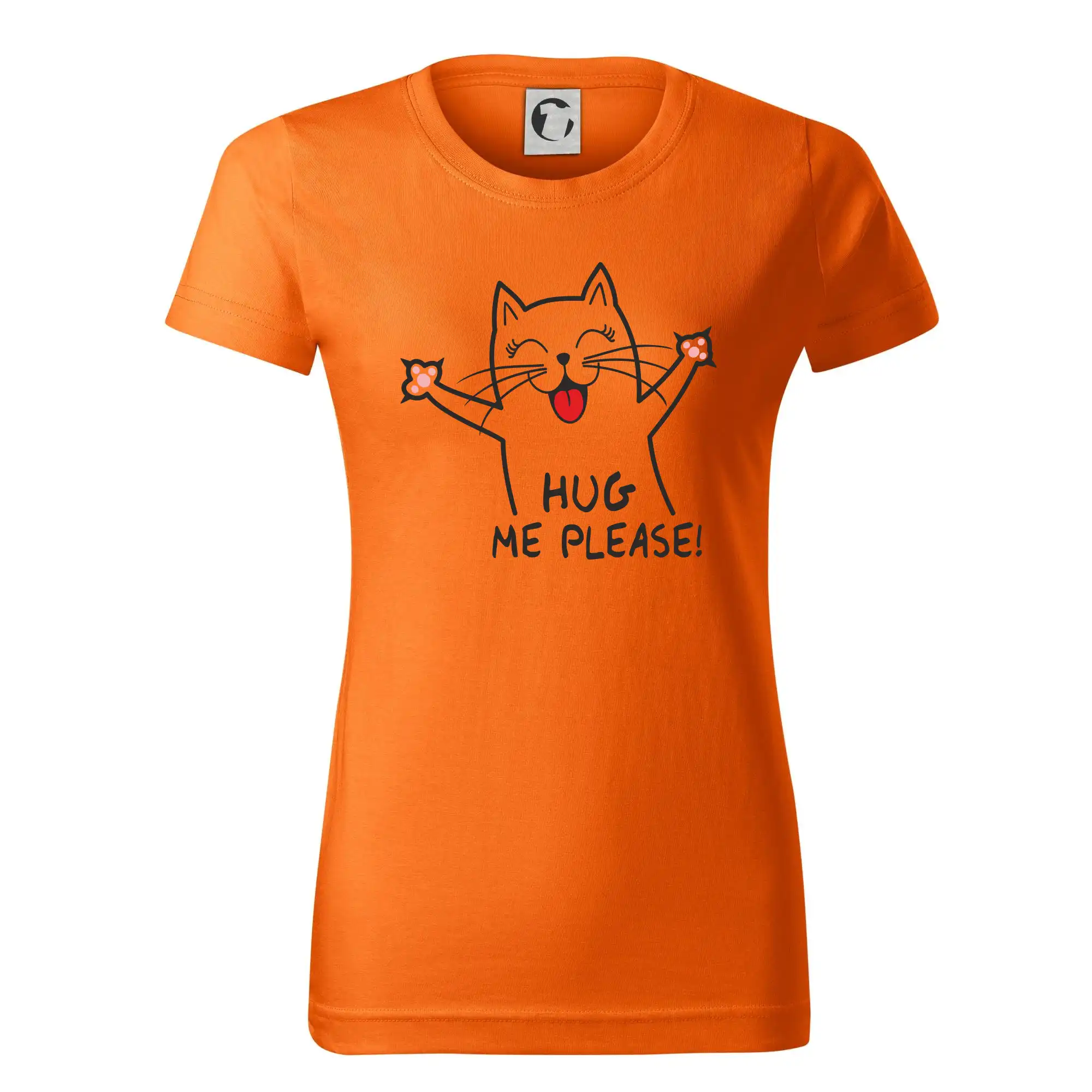 Vtipná tričká s mačkou - Mačka hug me please - Dámske tričko basic - ľahko voľnejšie a dlhšie