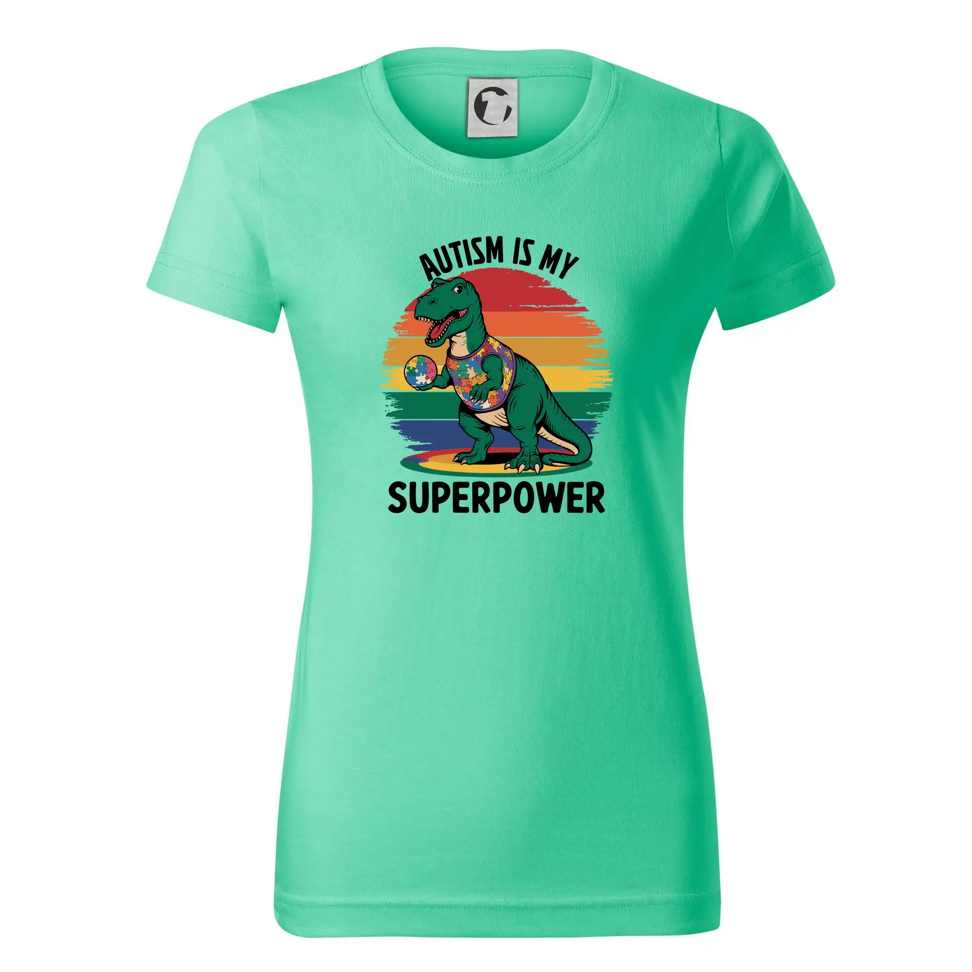 Tričká a mikiny pre autistov - Dinousarus a puzzle  Autism is my superpower - Dámske tričko basic - ľahko voľnejšie a dlhšie