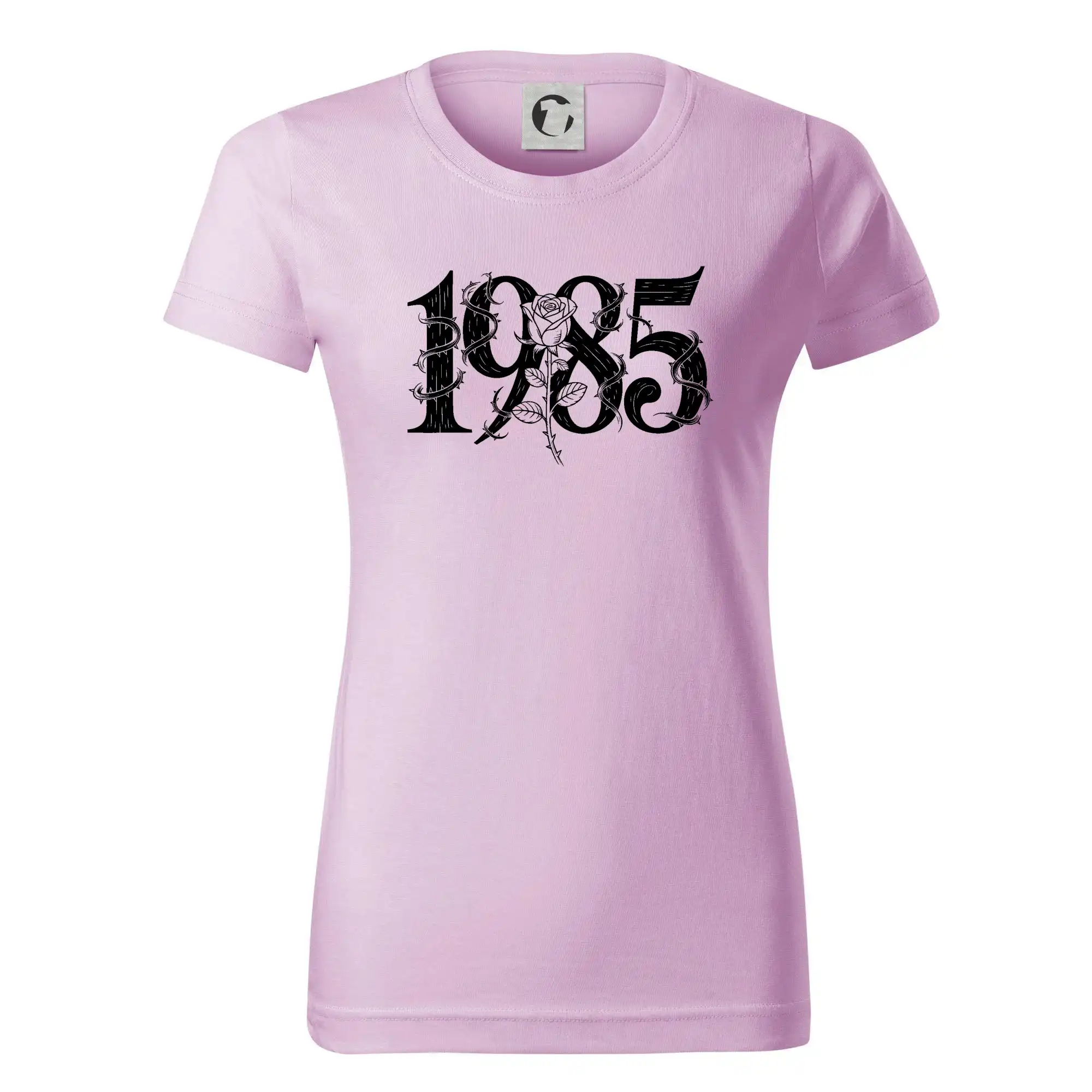 Trička s ročníkom 1985 - Ročník s ružou 1985 - Dámske tričko basic - ľahko voľnejšie a dlhšie