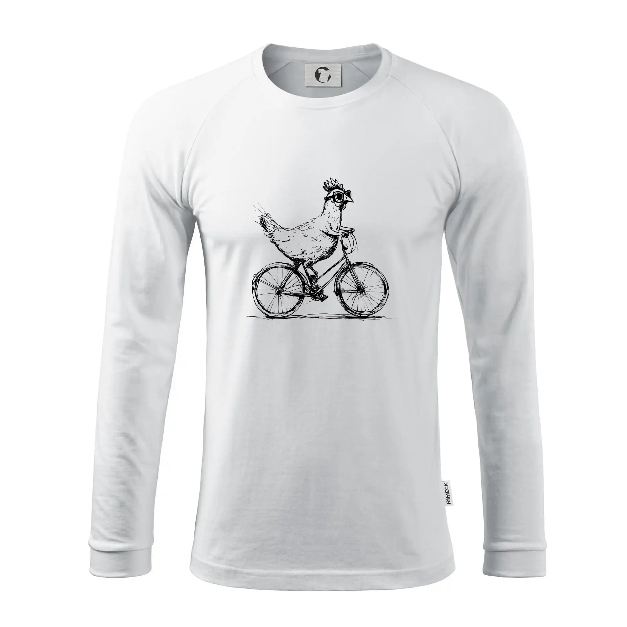 Tričko ako darček pre cyklistu - Sliepka na bicykli - Pánske tričko s dlhým rukávom LS130