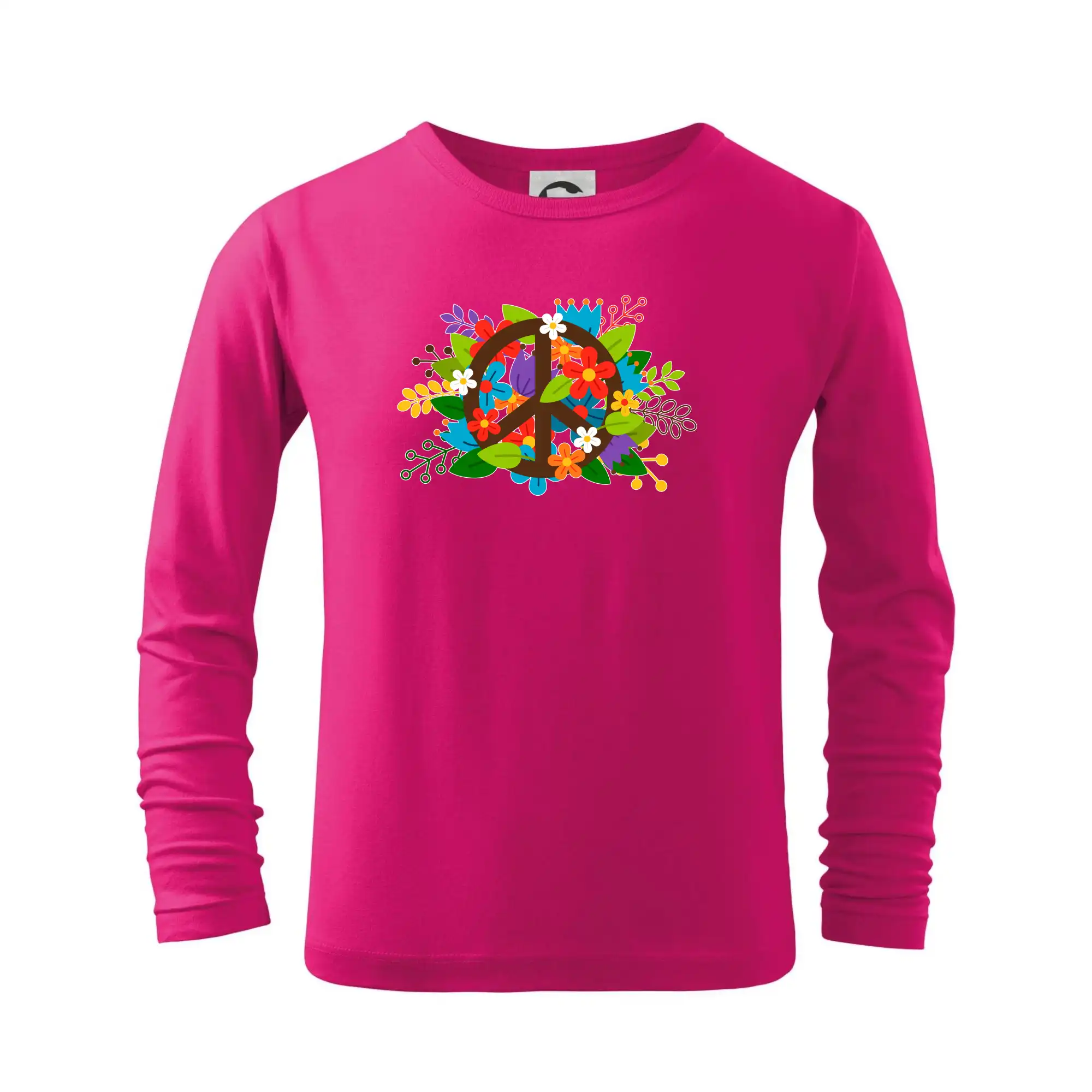 Tričká pre pohodový ľudí - Peace symbol prerastený kvetinami - Tričko detské Long Sleeve