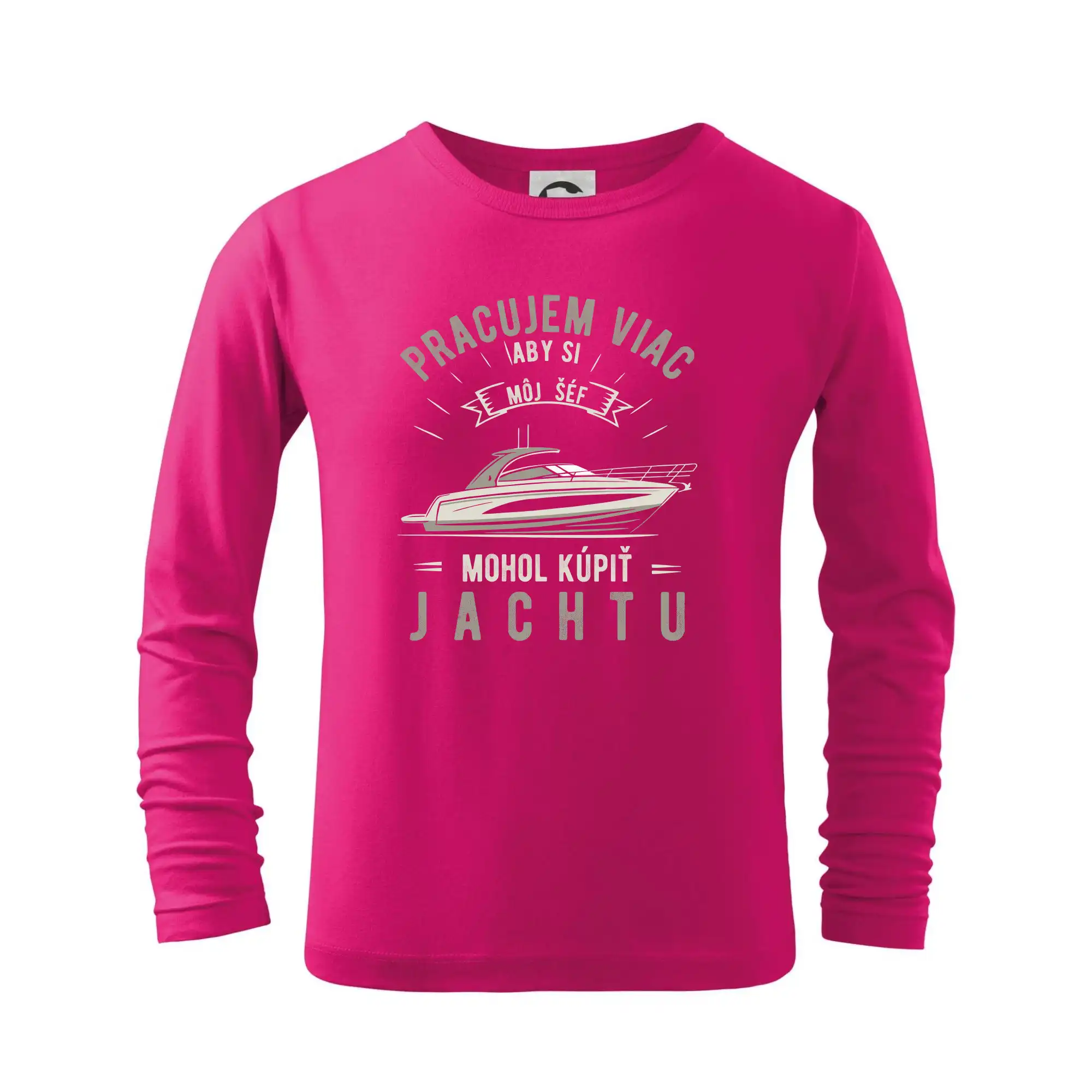 Vtipné tričká do práce - Pracujem viac, aby si môj šéf mohol kúpiť jachtu - Tričko detské Long Sleeve