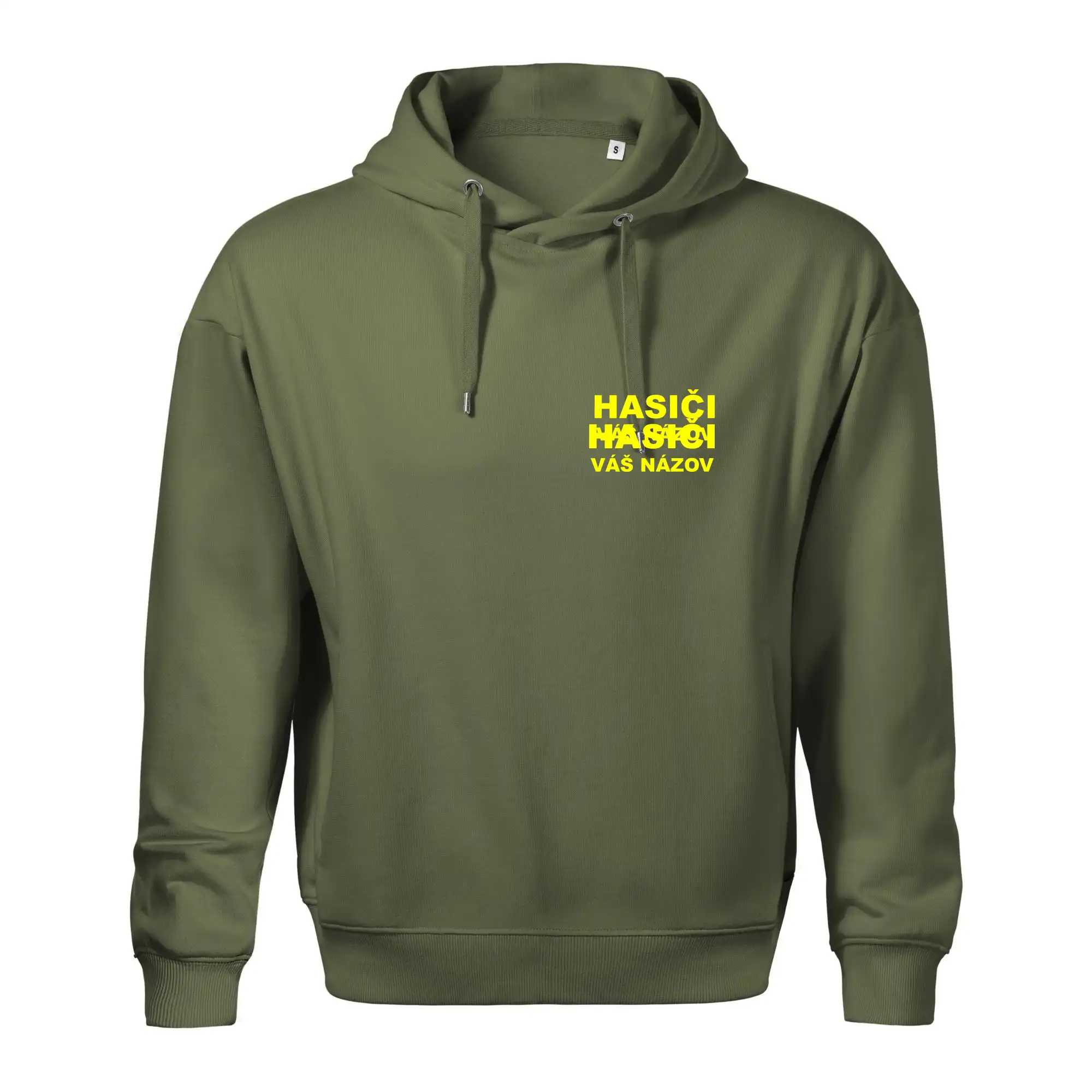 Originálne tričká pre hasičov - Hasiči - žltý nápis - váš názov zboru - Oversized mikina pánska Moon - kratšia + širšia