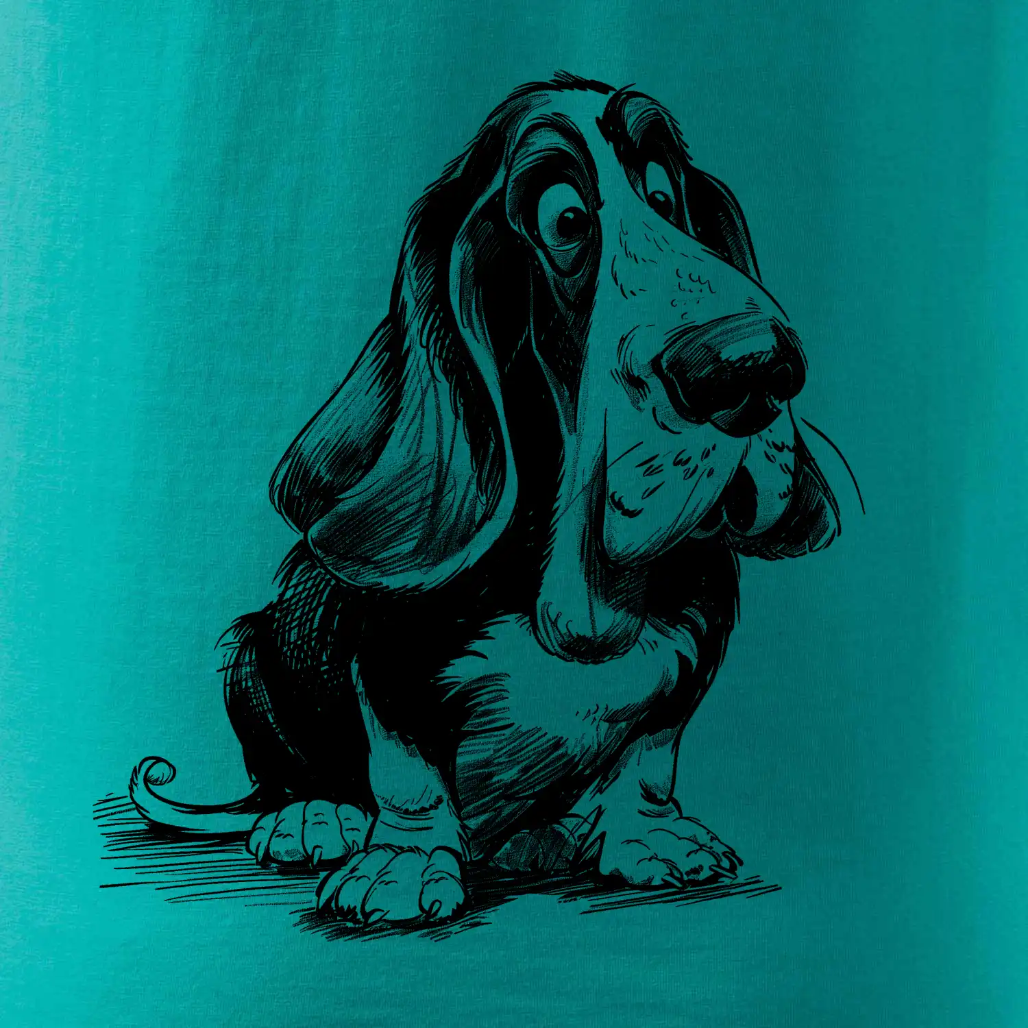 Černobílá karikatura baset