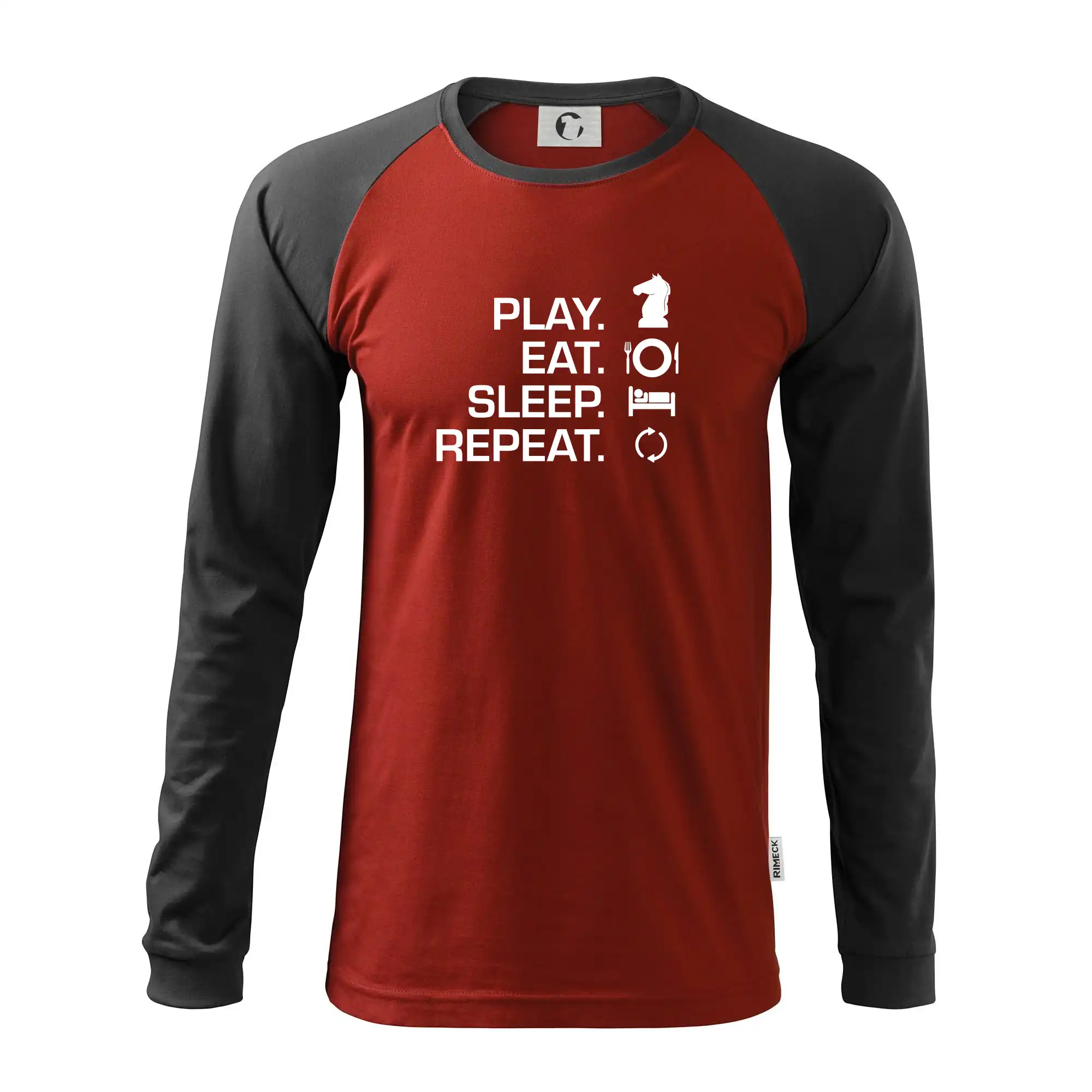 Tričká a mikiny so spoločenskými hrami  - Eat sleep play - šach - Pánske tričko s dlhým rukávom LS130