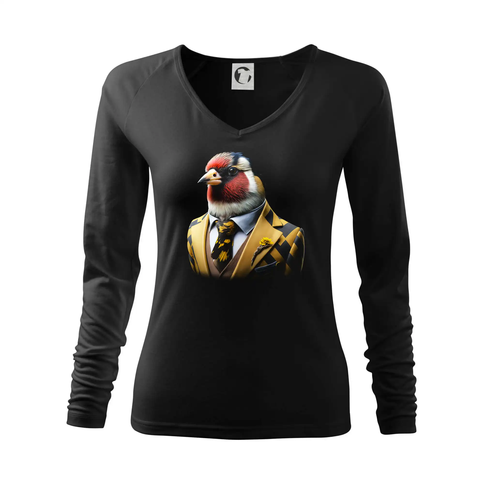 Tričko s motívmi vtákov - Stehlík v obleku - Tričko dámske Elegance