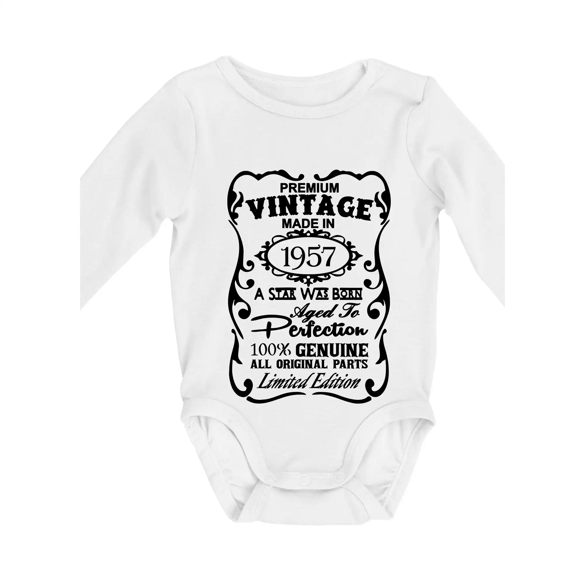 Trička s ročníkom 1957 - Vintage Etiketa - 1957 - Body dojčenské s dlhým rukávom