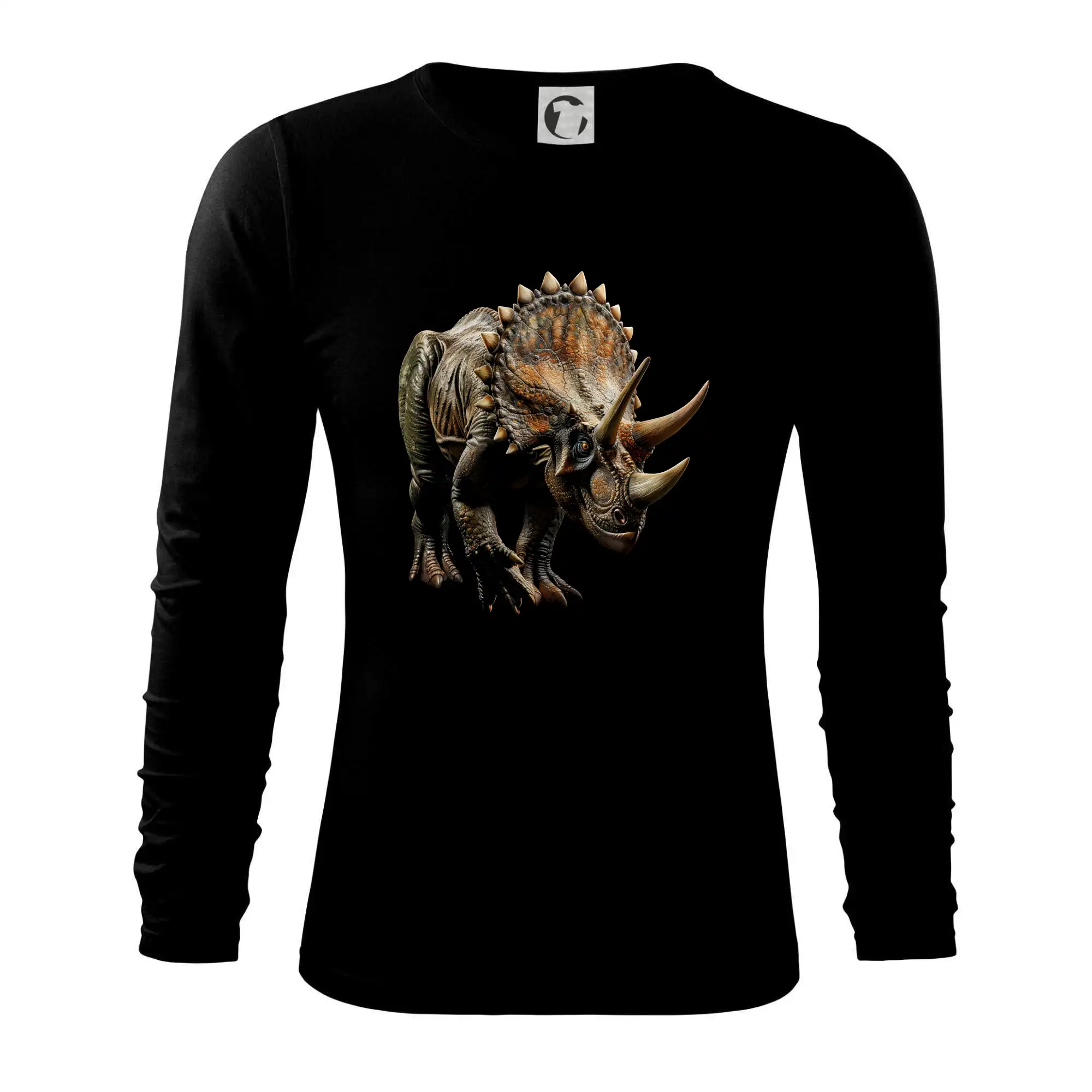 Tričká so zvieratami - Triceratops z boku čierna fotka - Tričko s dlhým rukávom FIT-T long sleeve