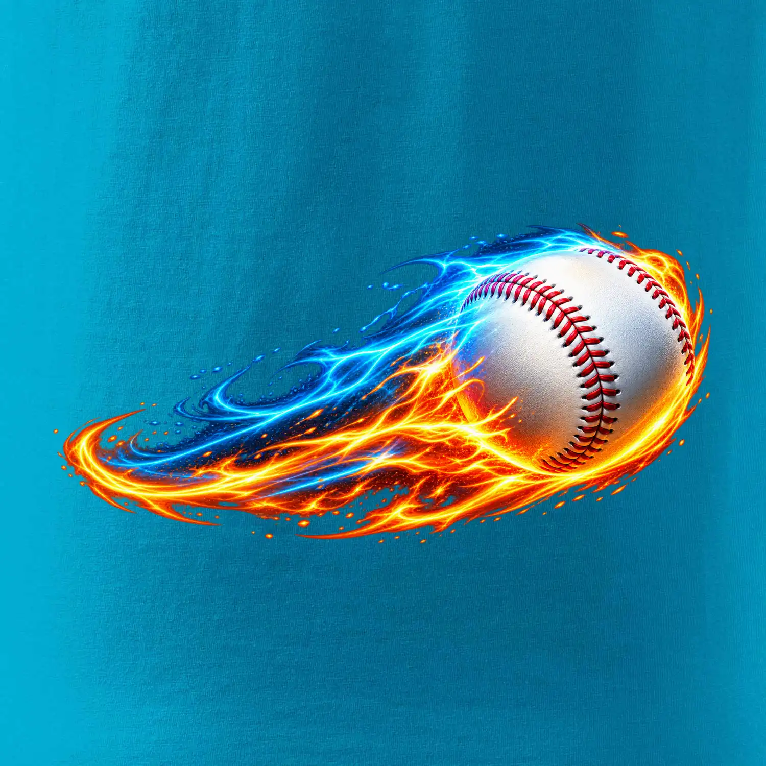 Letící baseballový míček v plamenech