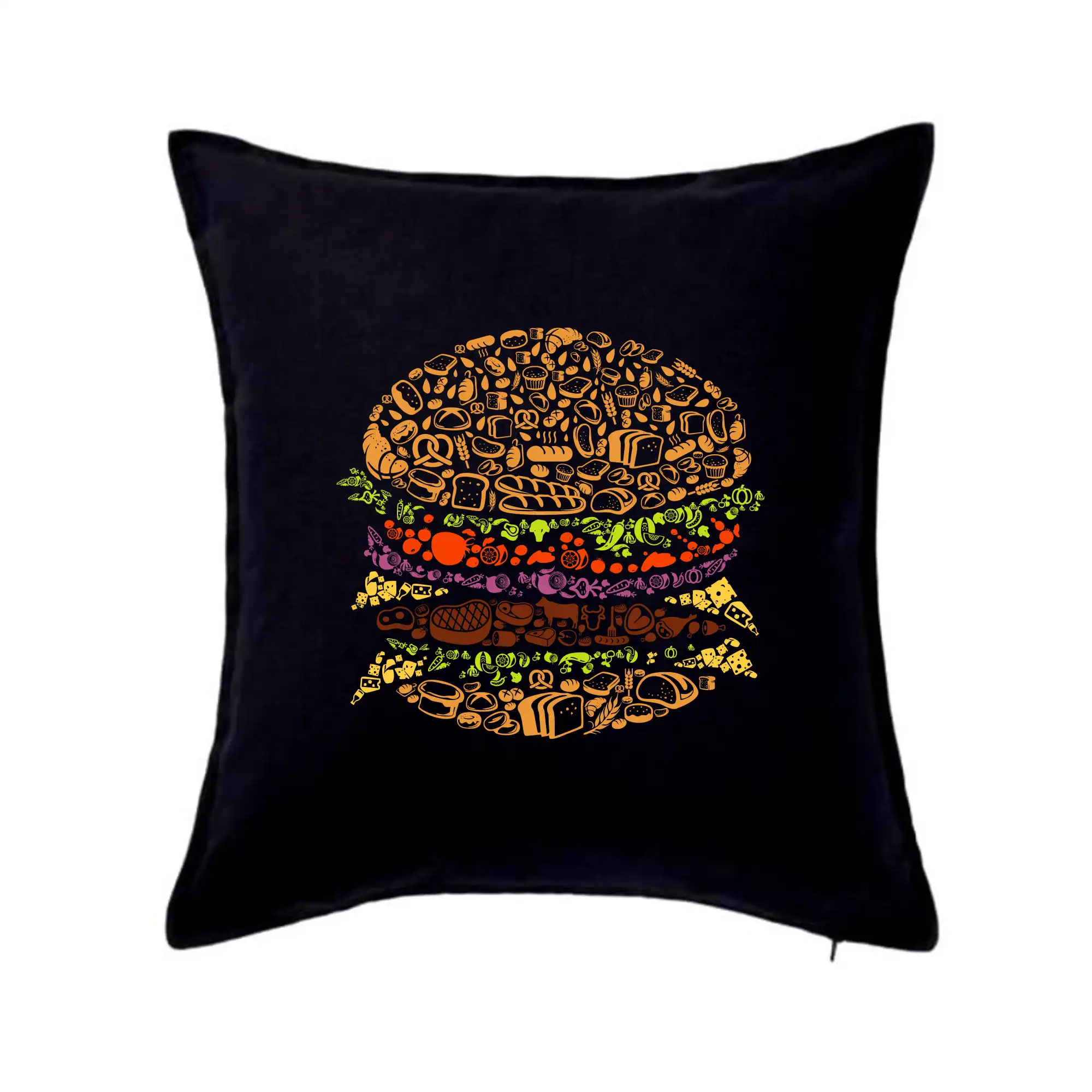 Tričká a zástery na grilovanie - Burger - nákres z ikon - Vankúš 50x50