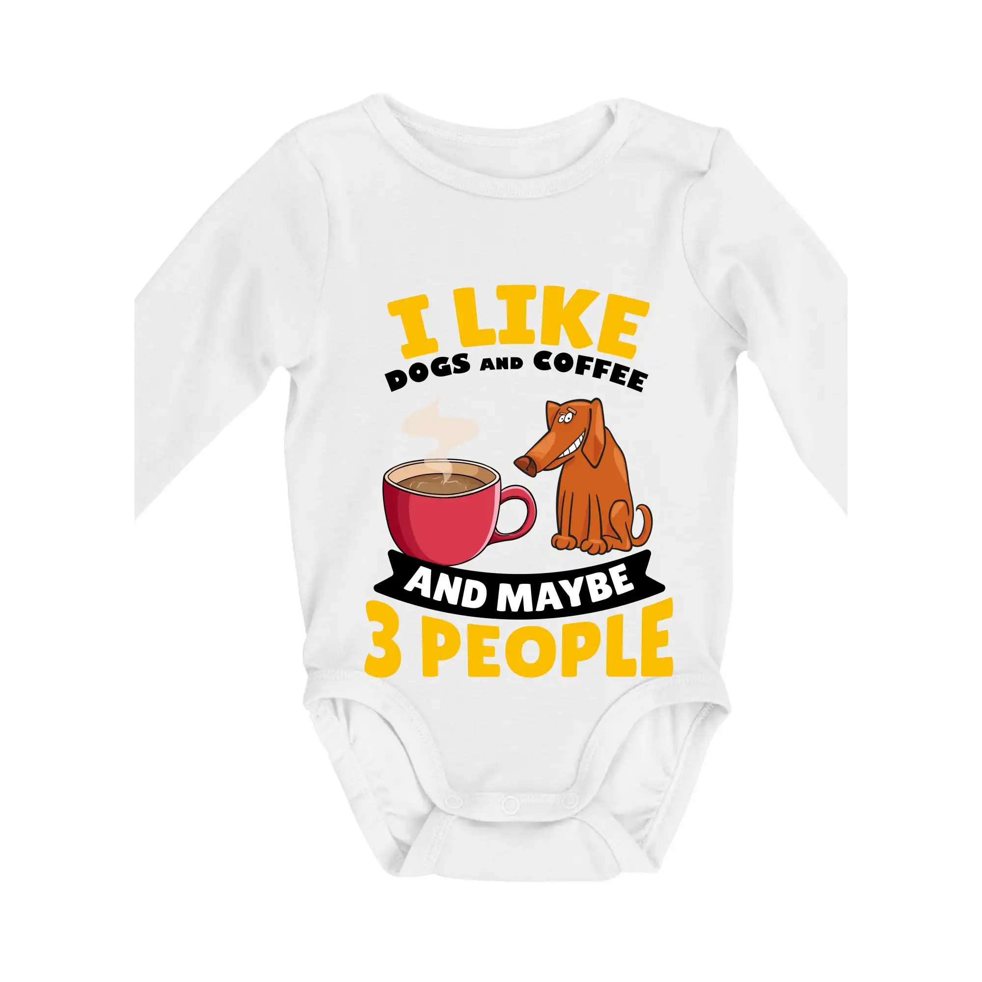 Tričká so psami - I like dogs and coffee and maybe 3 people - Body dojčenské s dlhým rukávom