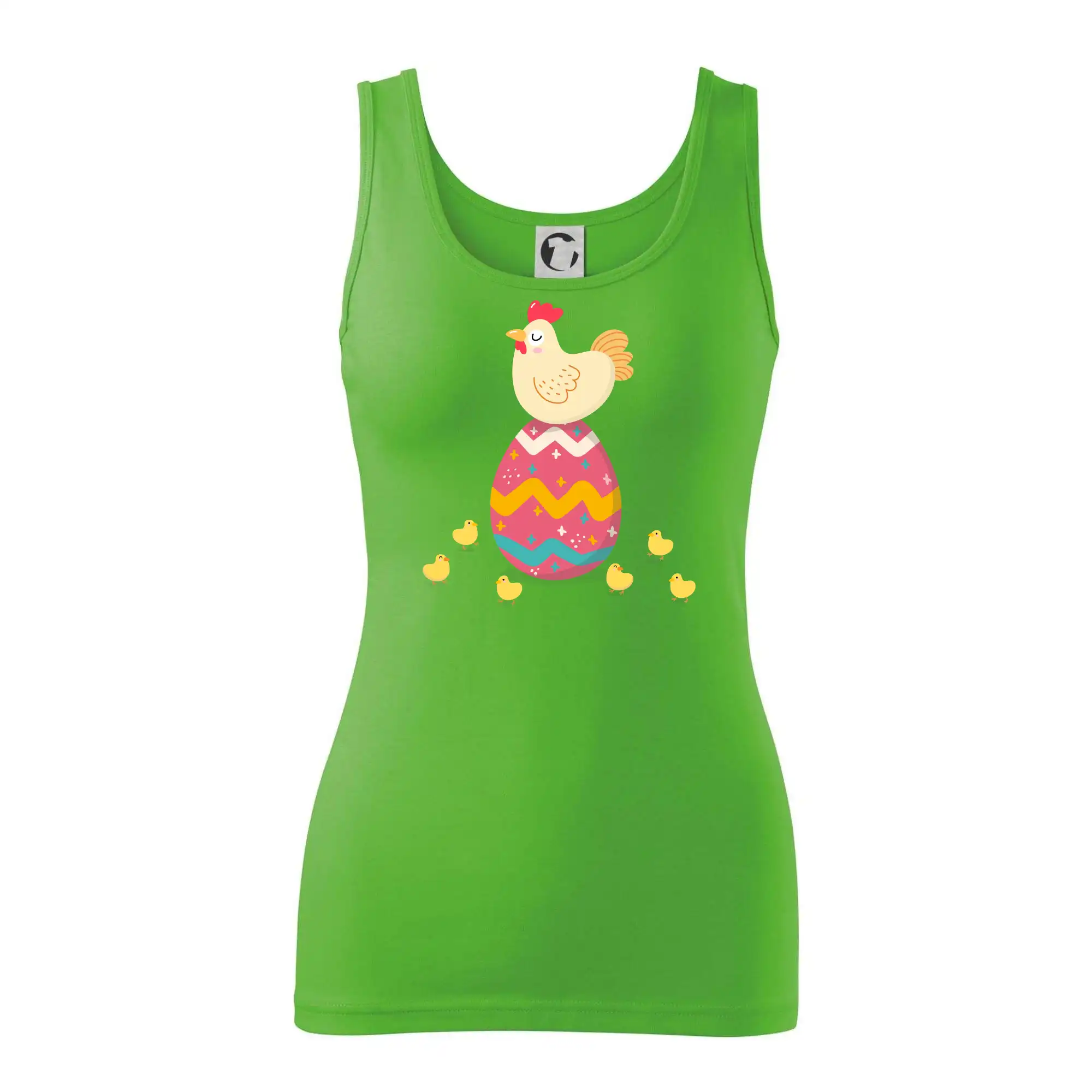 Slepice sedící na velikonočním vejci