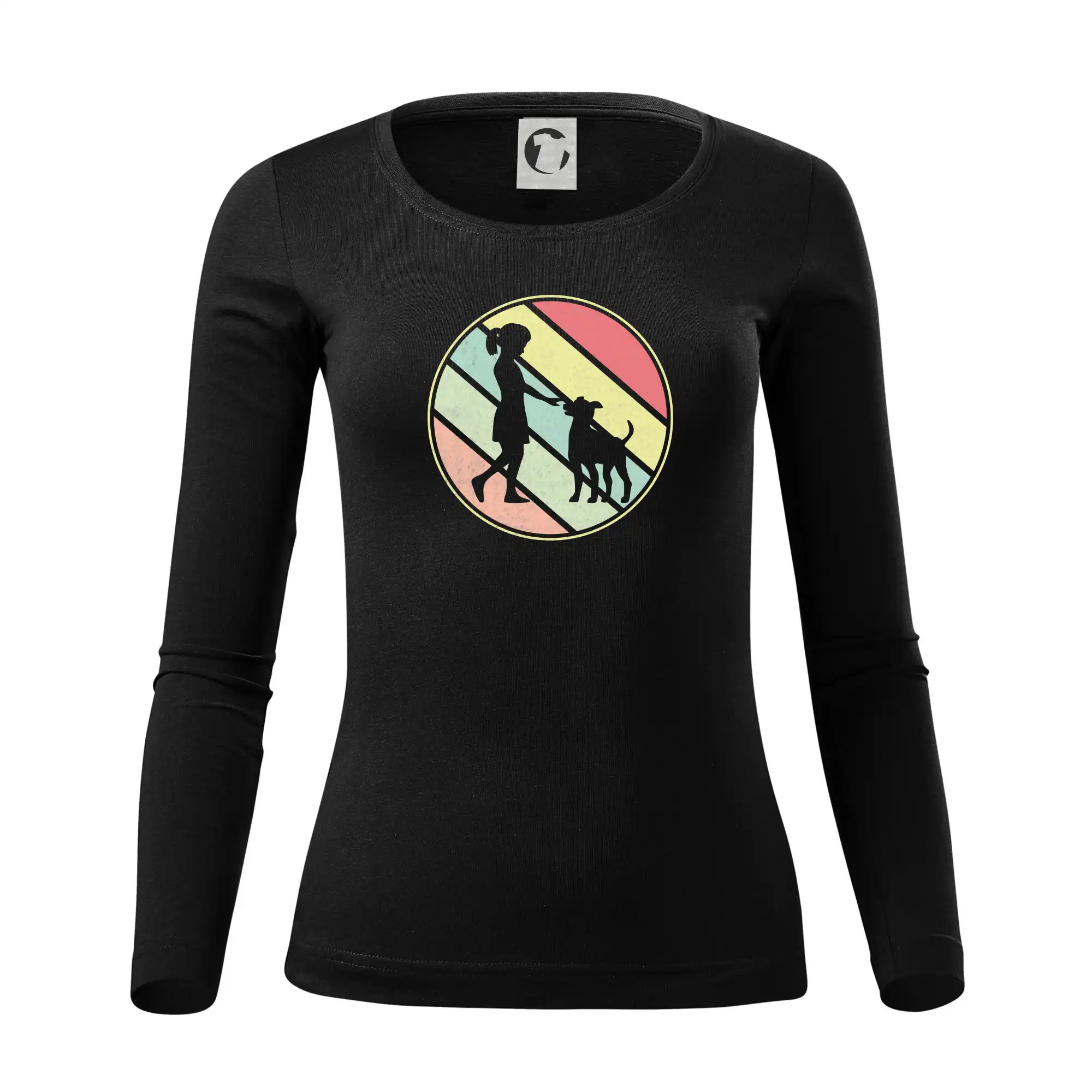 Ostatné psie plemená - Retro kruh - dievča cvičí psa - Dámske tričko FIT-T LS - zužené
