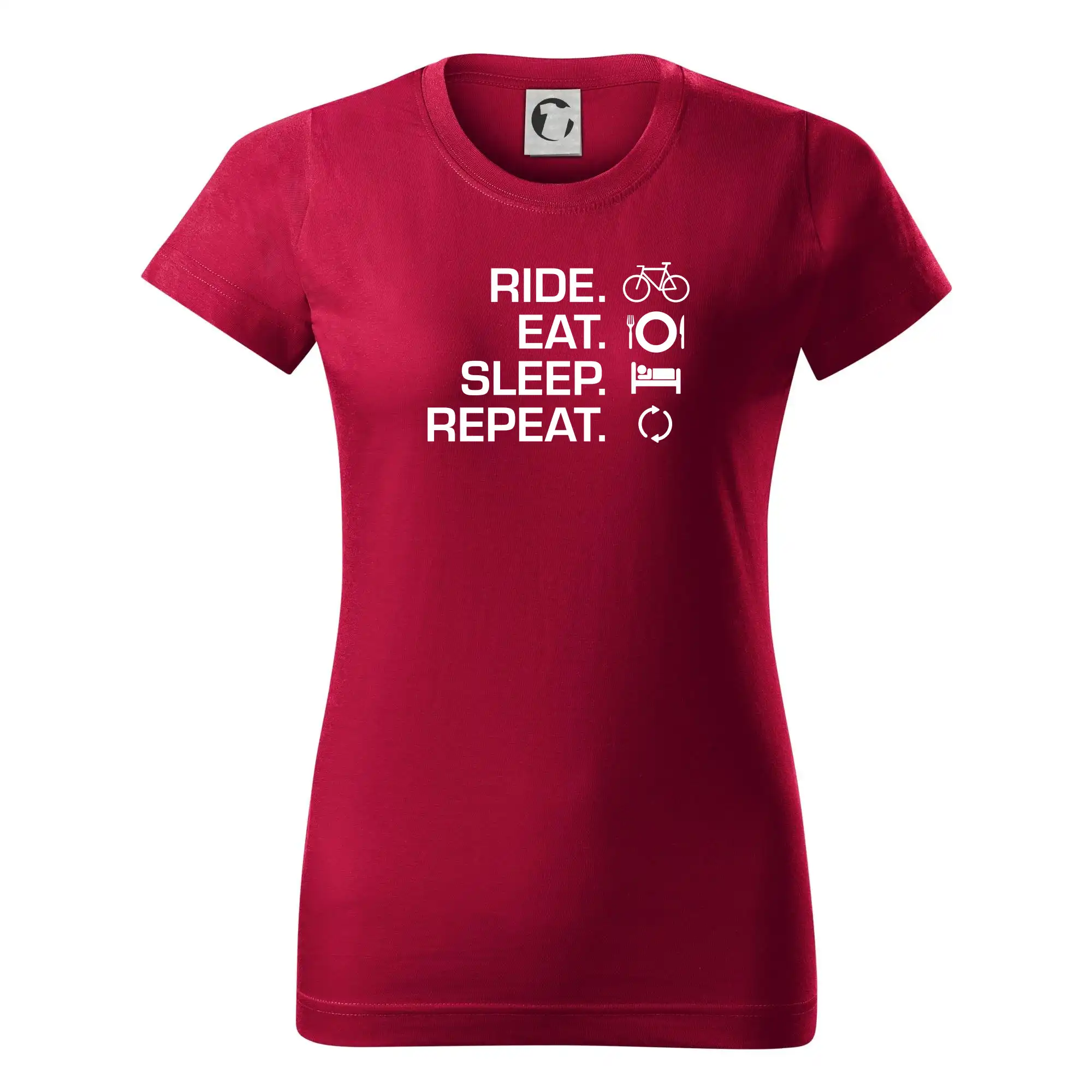 Tričko ako darček pre cyklistu - Ride Eat Sleep Repeat bicykel - Dámske tričko basic - ľahko voľnejšie a dlhšie