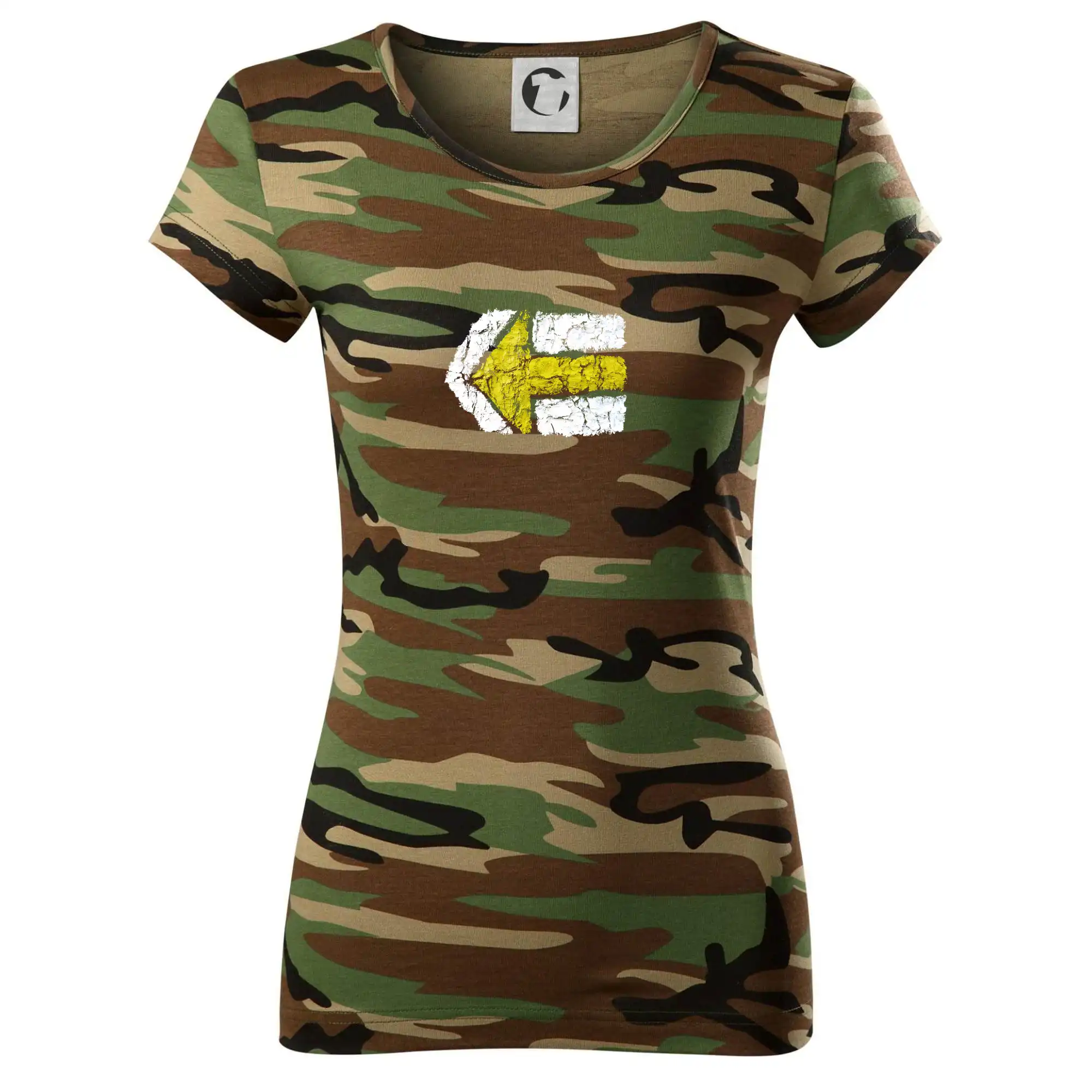 Trička na kempovanie - Párová turistická značka žlutá - Dámske maskáčové tričko