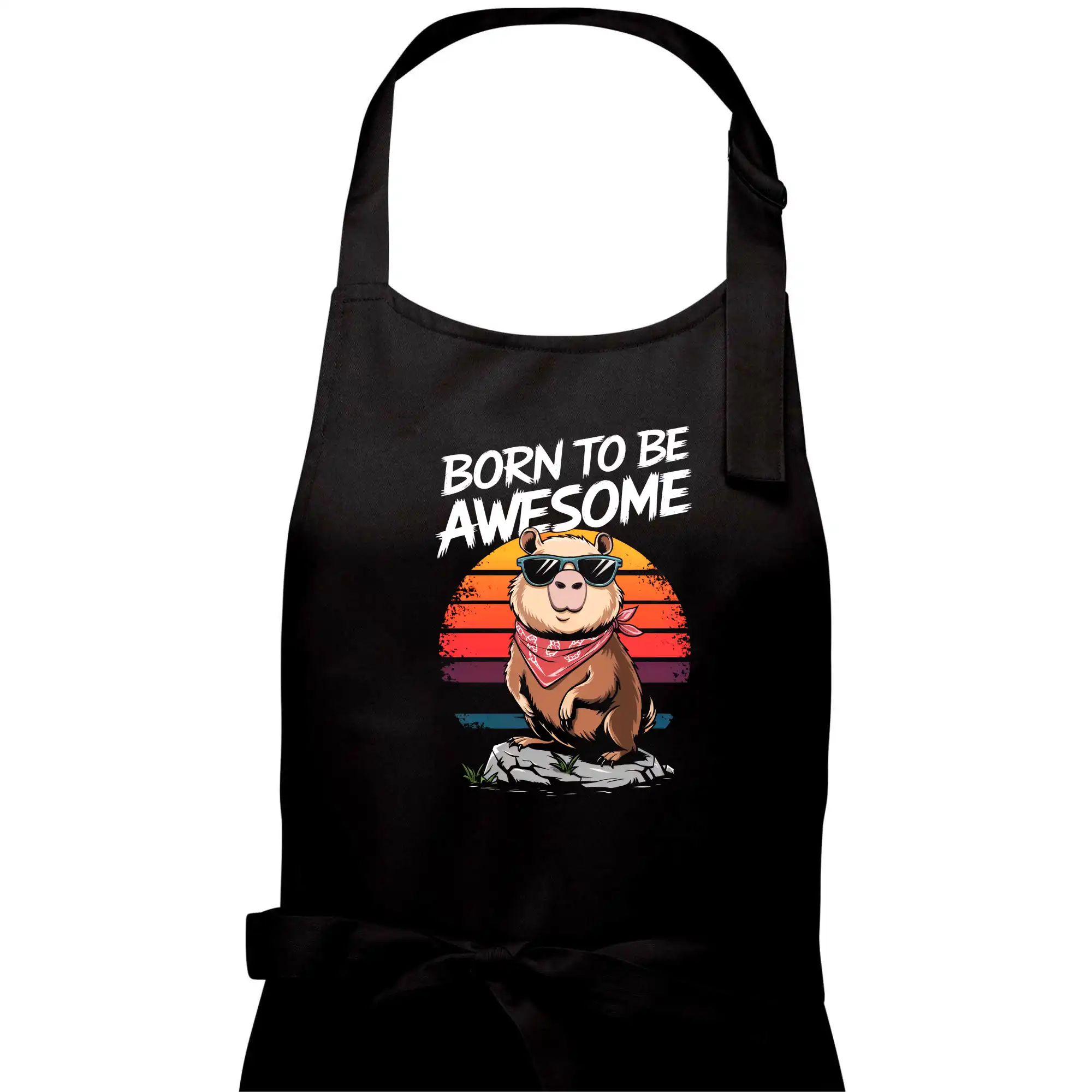Tričká so zvieratami - Capybara born be awesome nápis hore - Pánska zástera na varenie