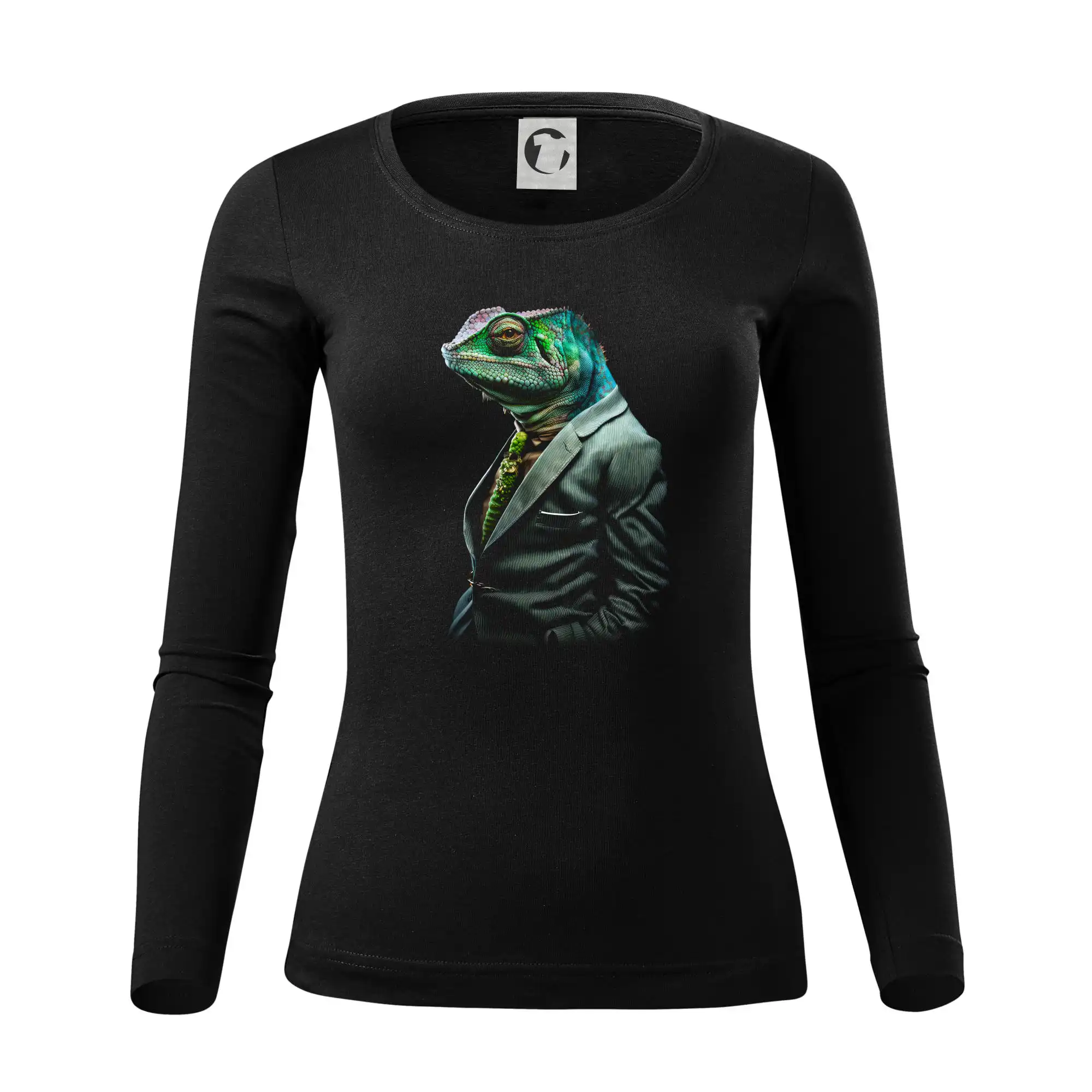 Tričká so zvieratami - Chameleon v obleku - Dámske tričko FIT-T LS - zužené