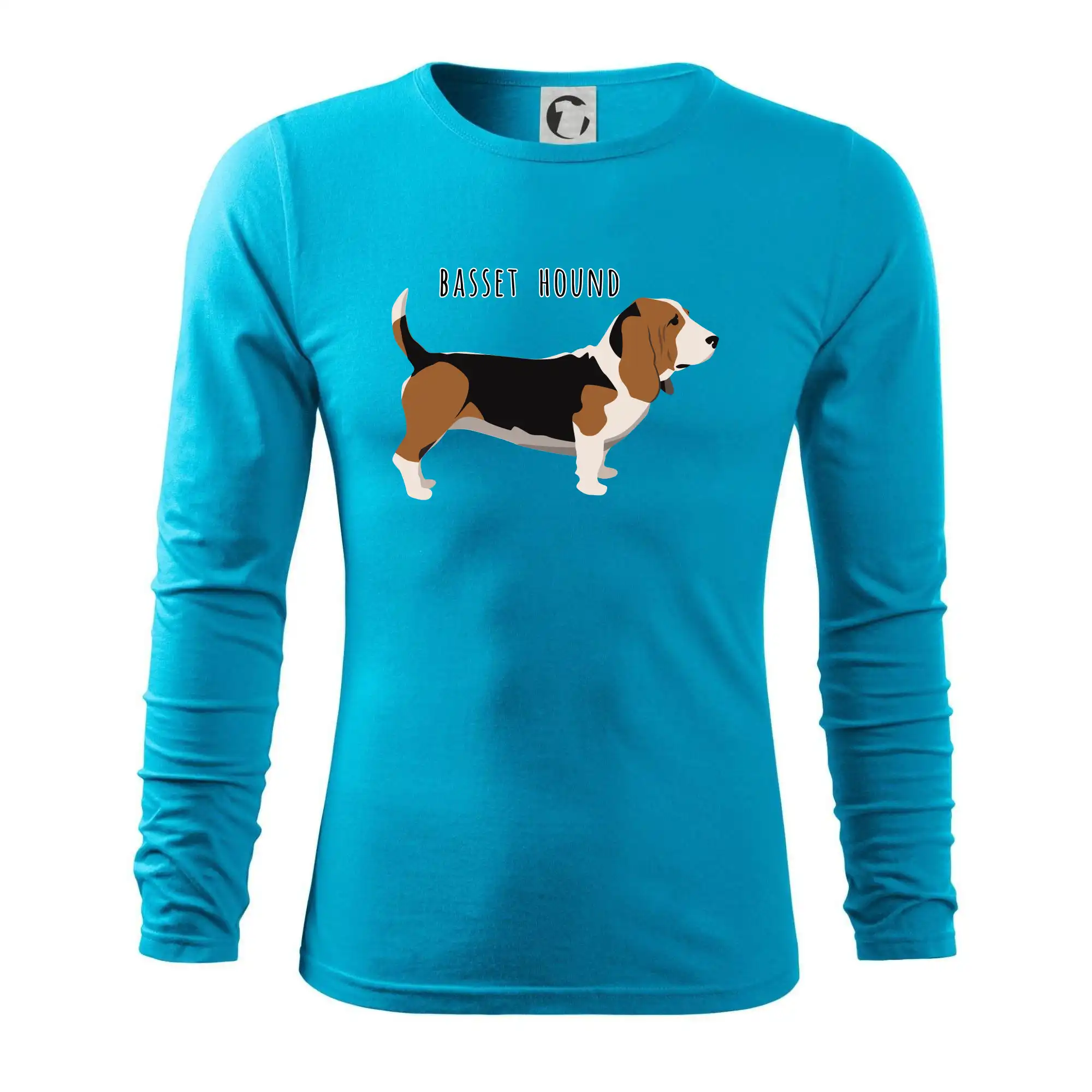 Basset hound pes s nápisem