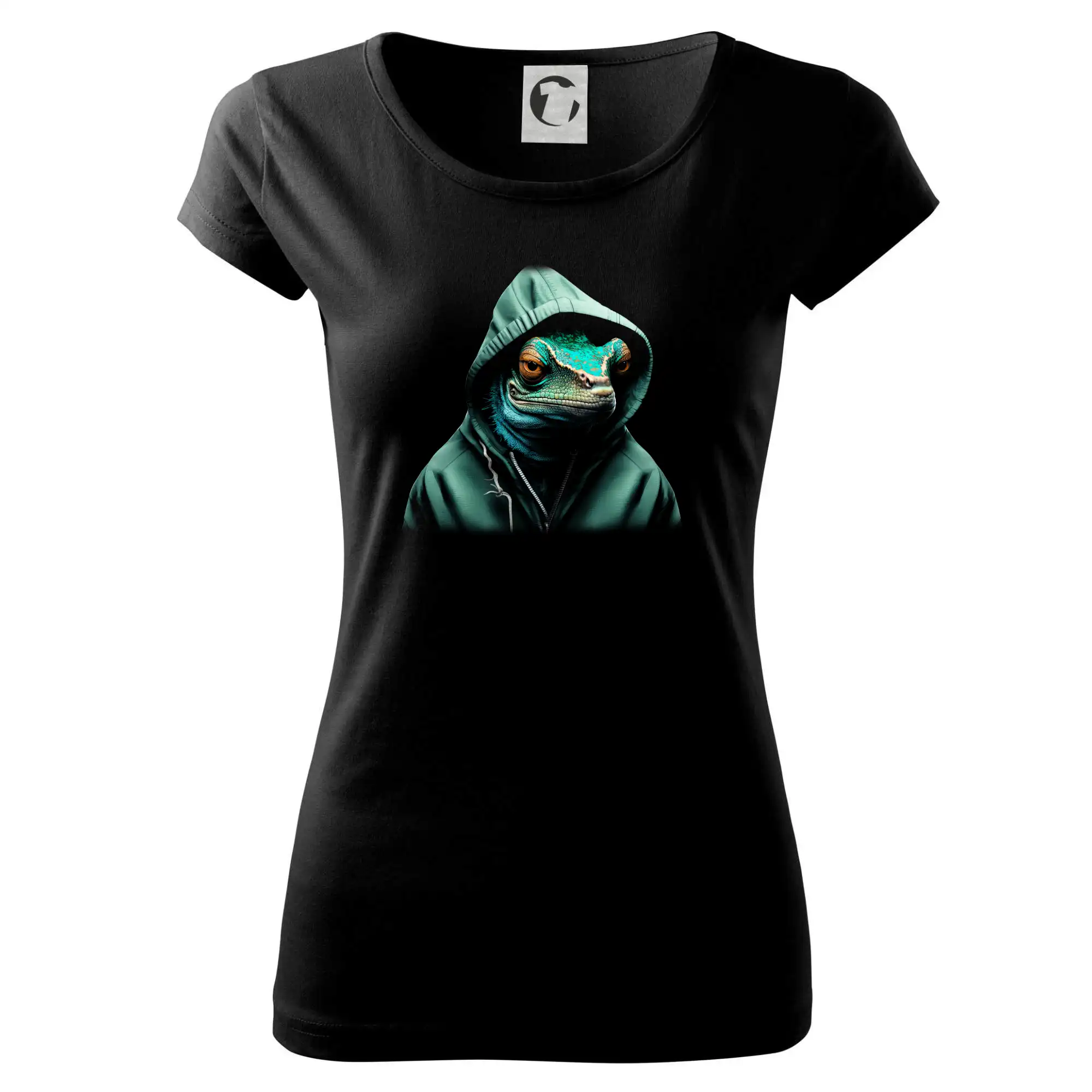 Tričká so zvieratami - Chameleon v mikině - Dámske tričko Pure