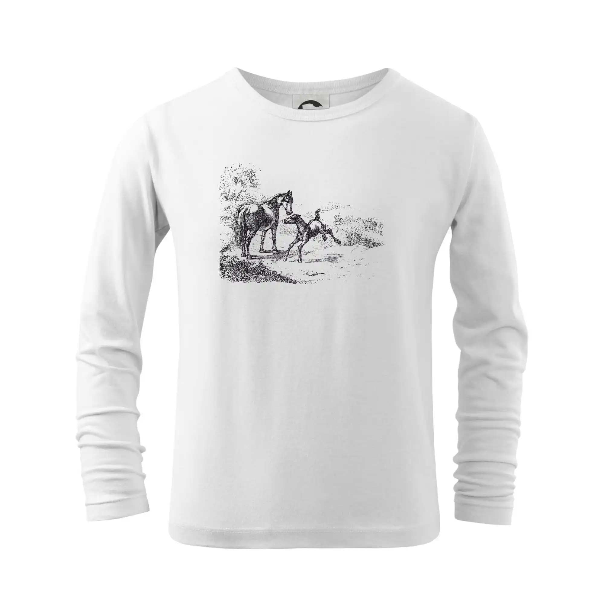 Tričká s koňmi - Kôň a žriebä maľované - Tričko detské Long Sleeve