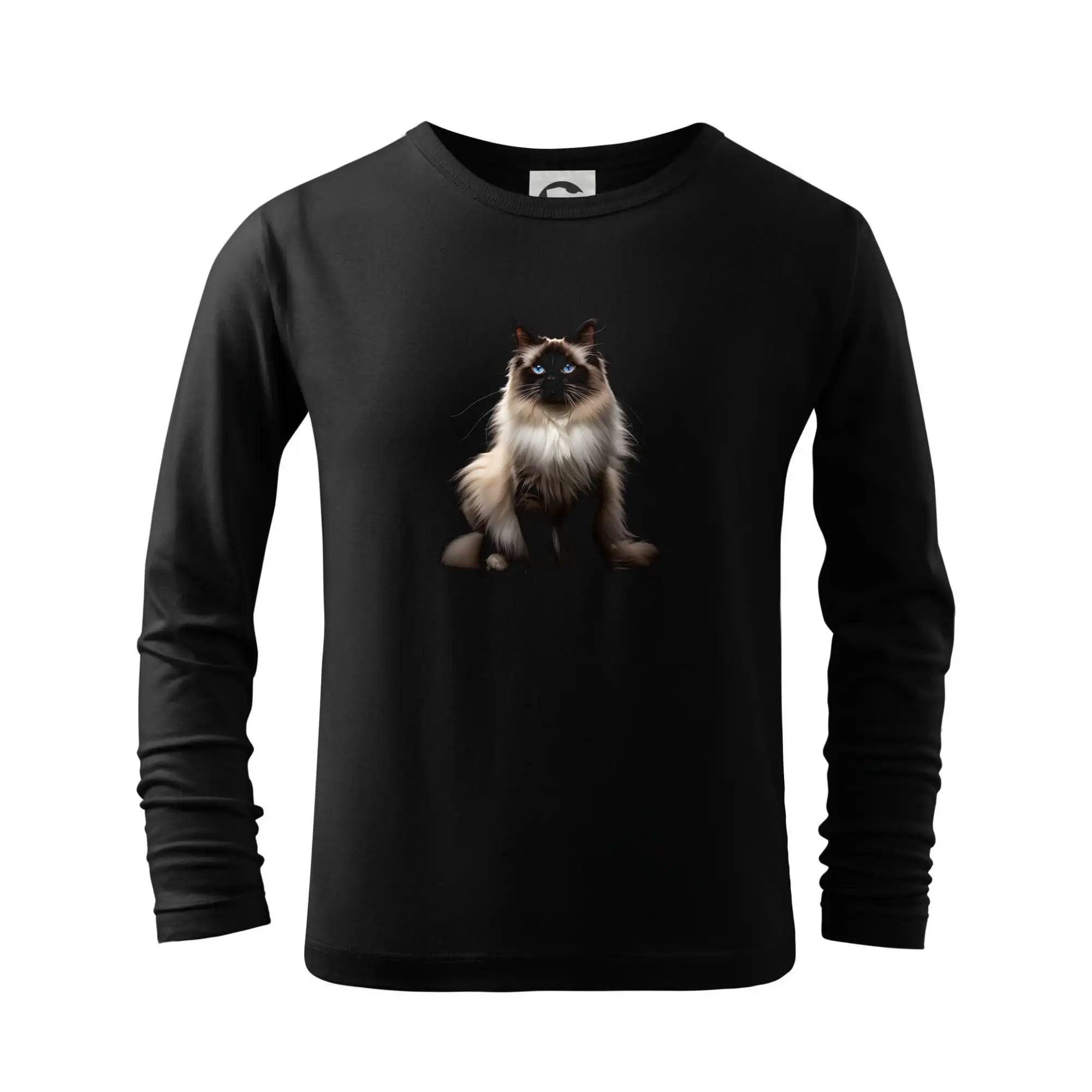 Vtipná tričká s mačkou - Mačka Ragdoll spredu čierna fotka - Tričko detské Long Sleeve