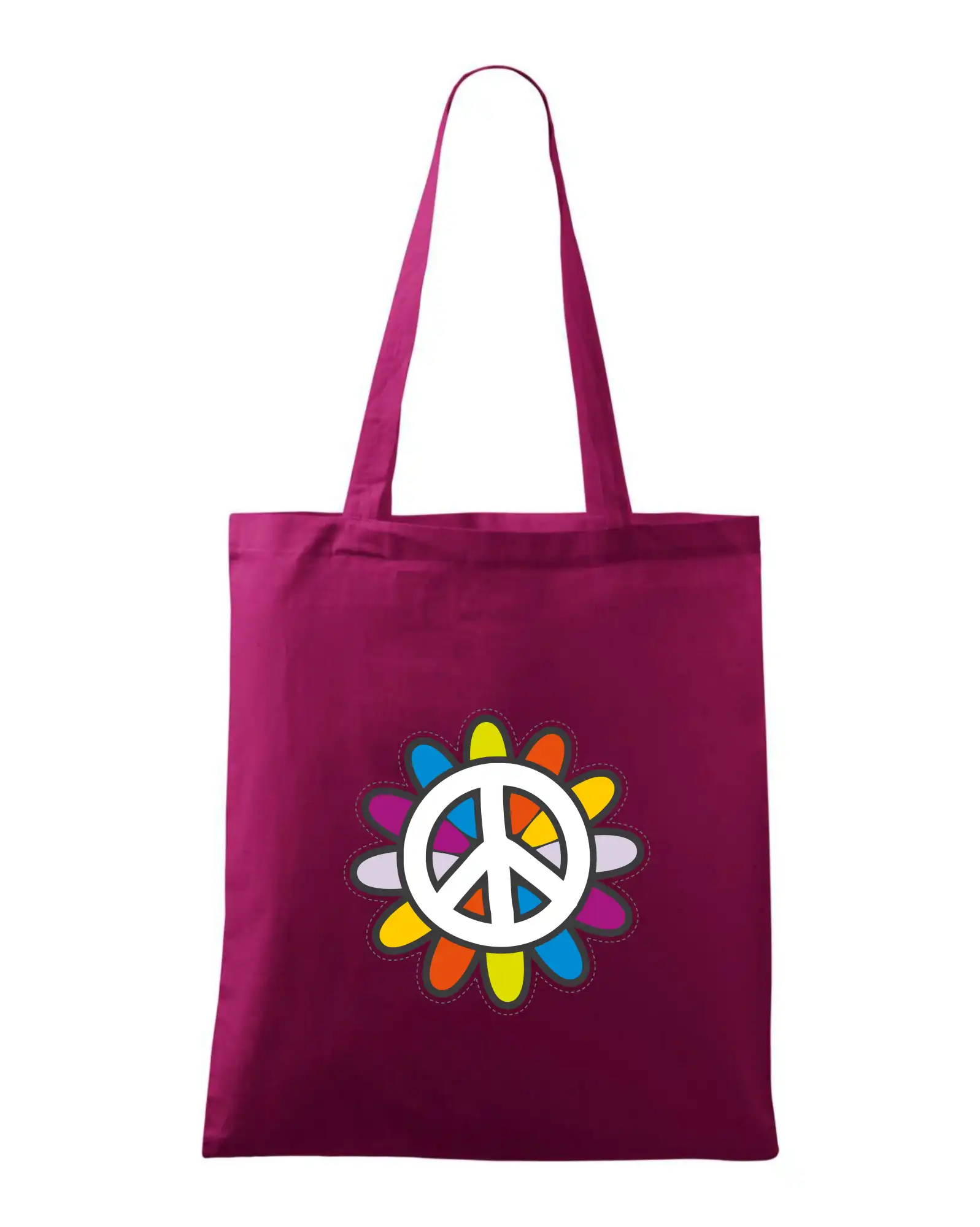 Tričká pre pohodový ľudí - Peace symbol s kreslenou kvetinou - Taška bavlnená