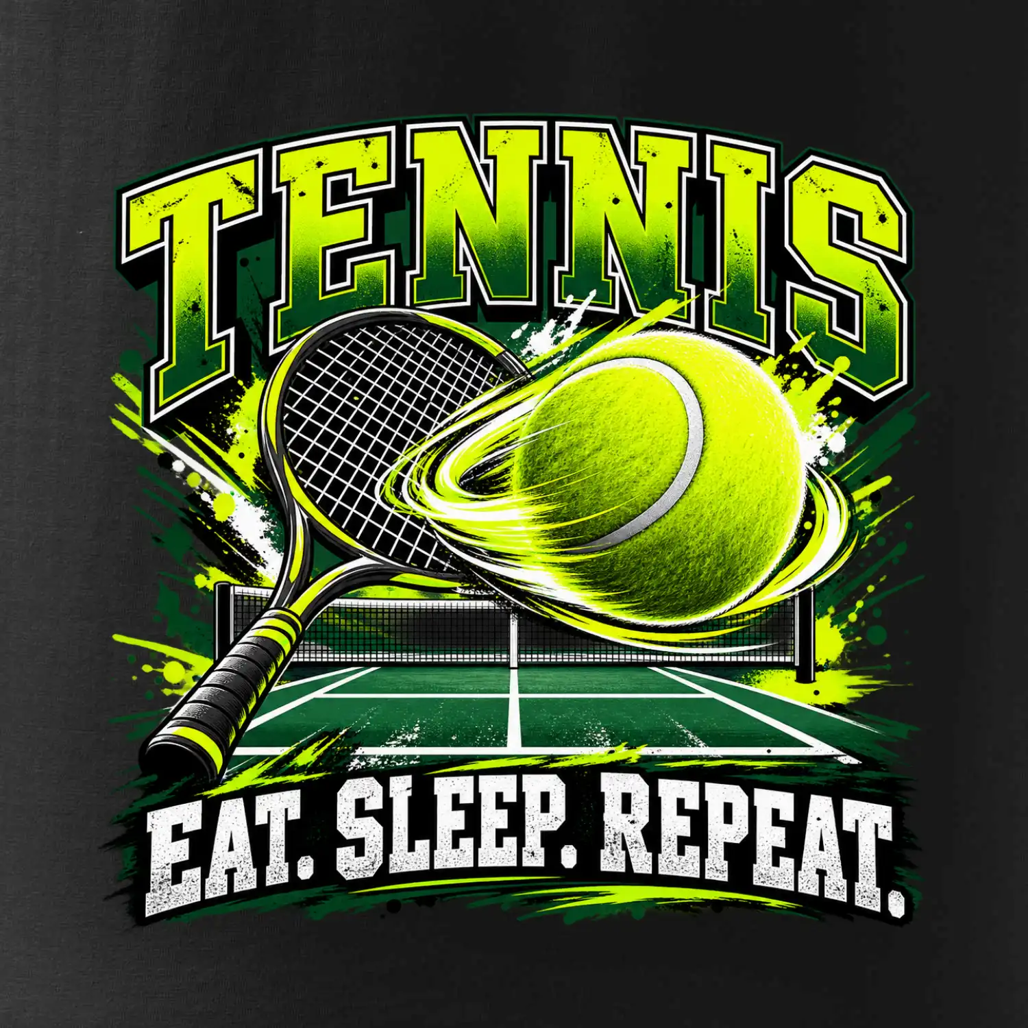 Tenisová raketa a míček eat sleep repeat