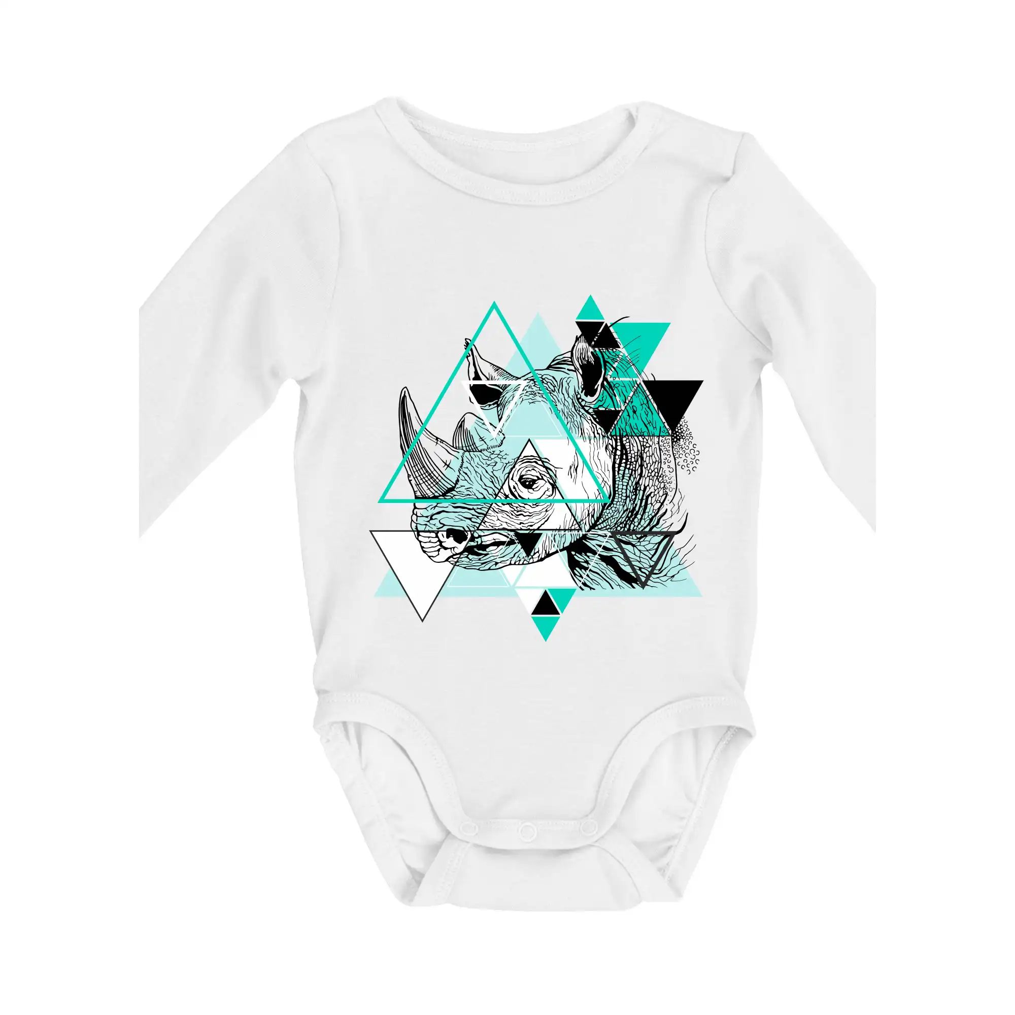 Tričká so zvieratami - Biely nosorožec (Pecka design) - Body dojčenské s dlhým rukávom