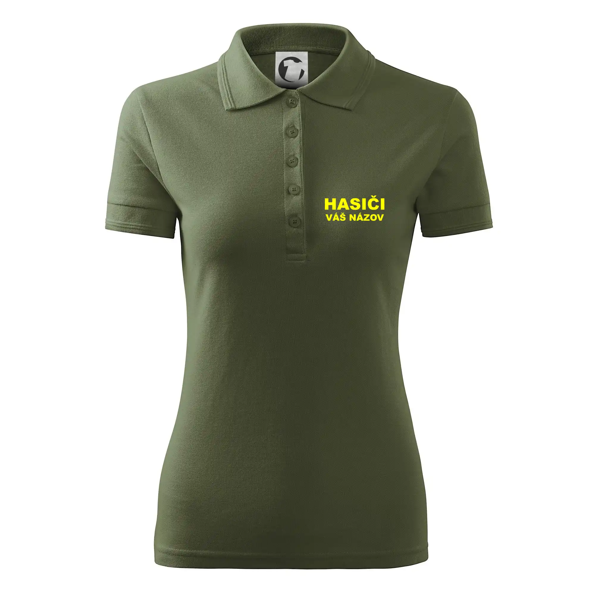 Originálne tričká pre hasičov - Hasiči - žltý nápis - váš názov zboru - Polokošeľa dámska Pique Polo