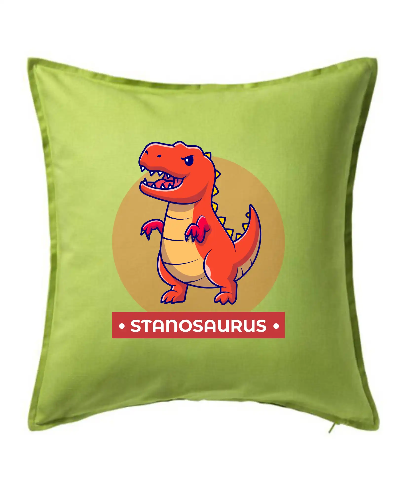 Detské tričká, mikiny a body s originálnymi potlačami | Veselé motívy pre chlapcov aj dievčatá - Dinosaurie mená - oranžový dinosaurus - Vankúš 50x50