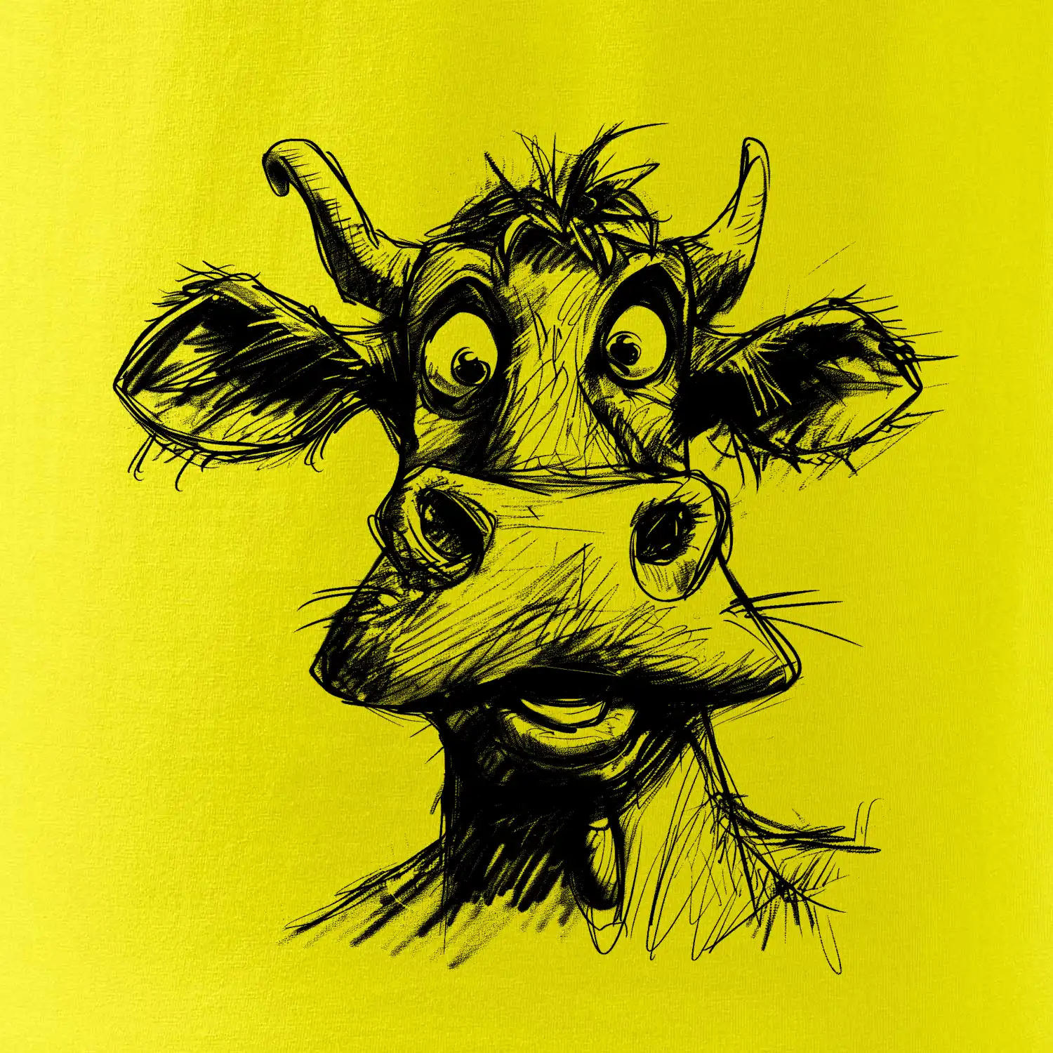 Černobílá karikatura světlá kráva hlava