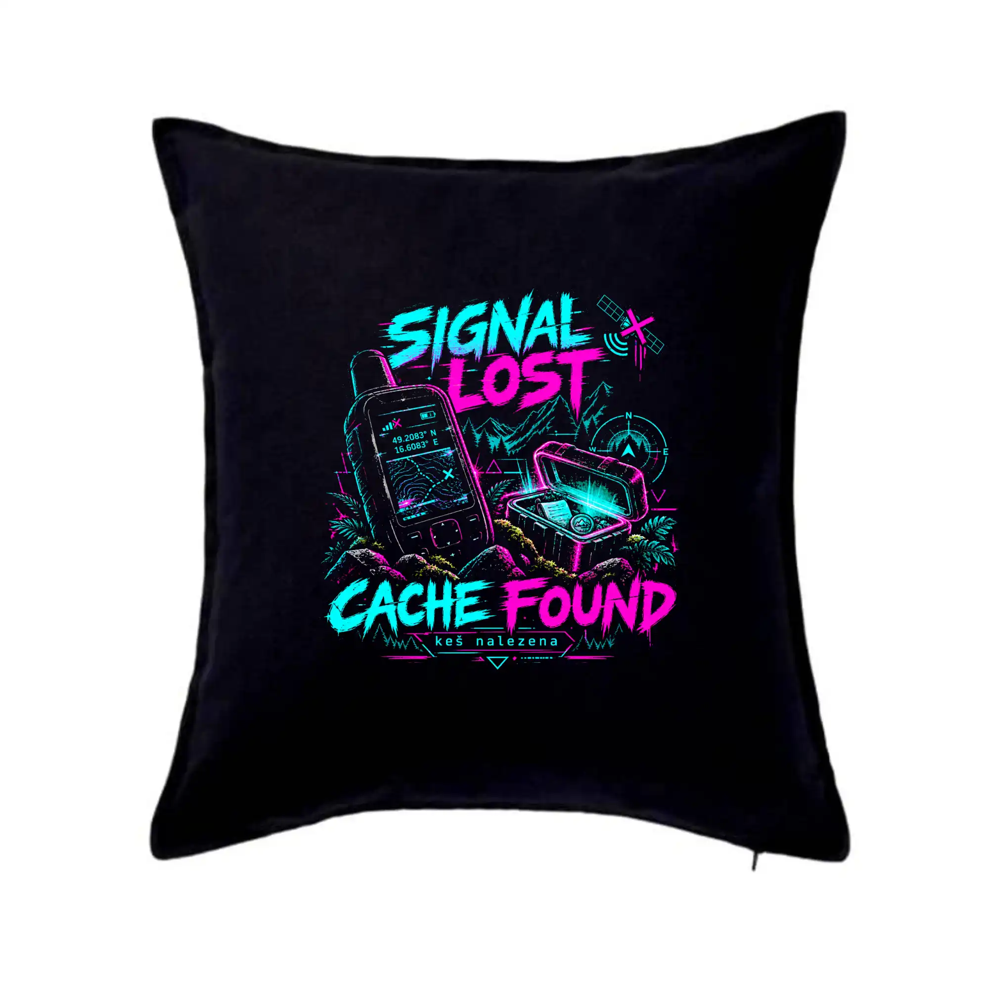 Signal lost cache found neonový GPS motiv