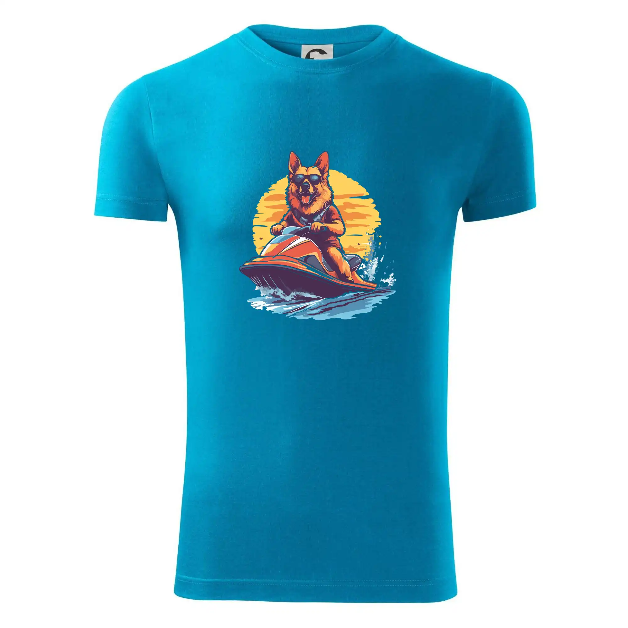 Německý ovčák na vodním skútru