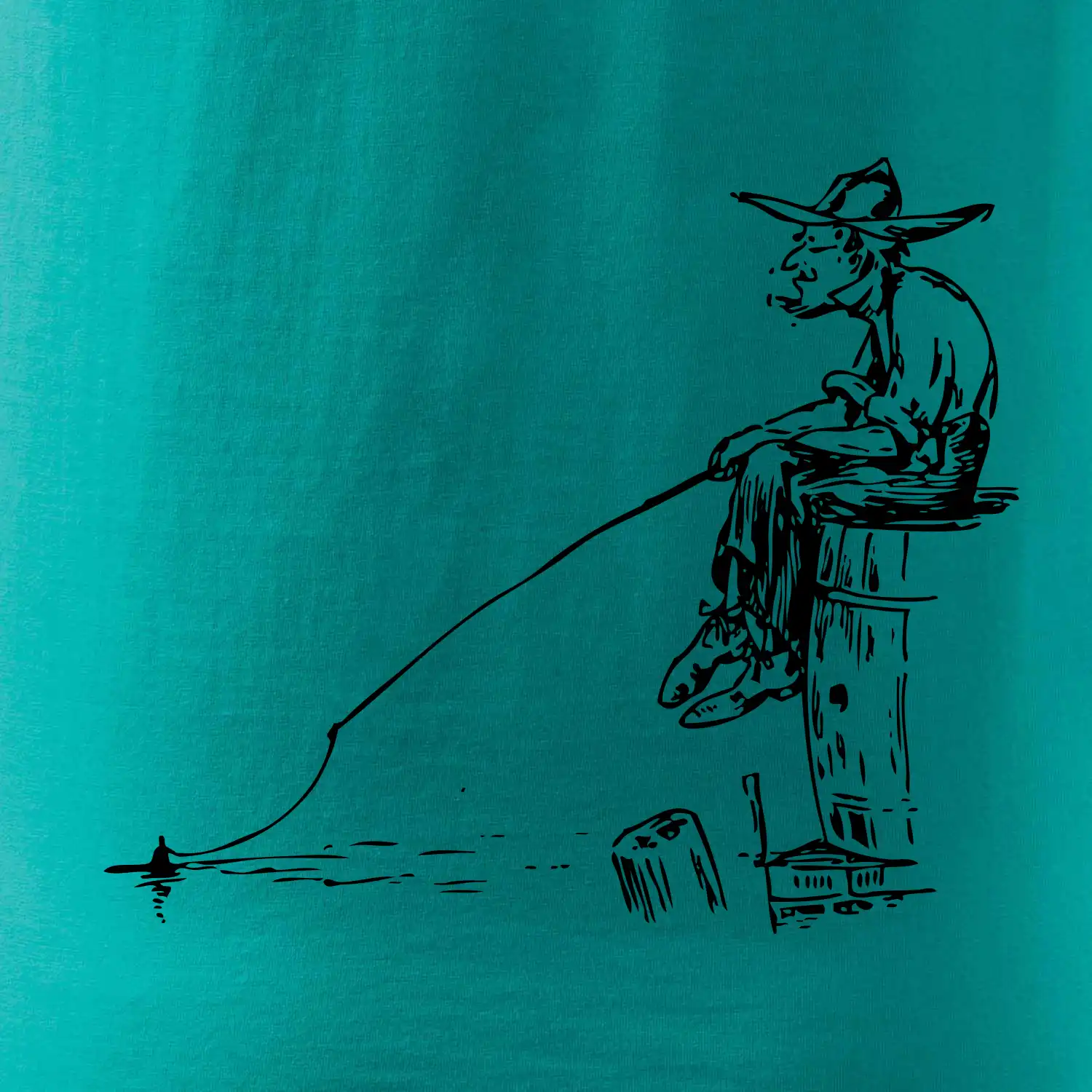 Kreslený rybář na pařezu