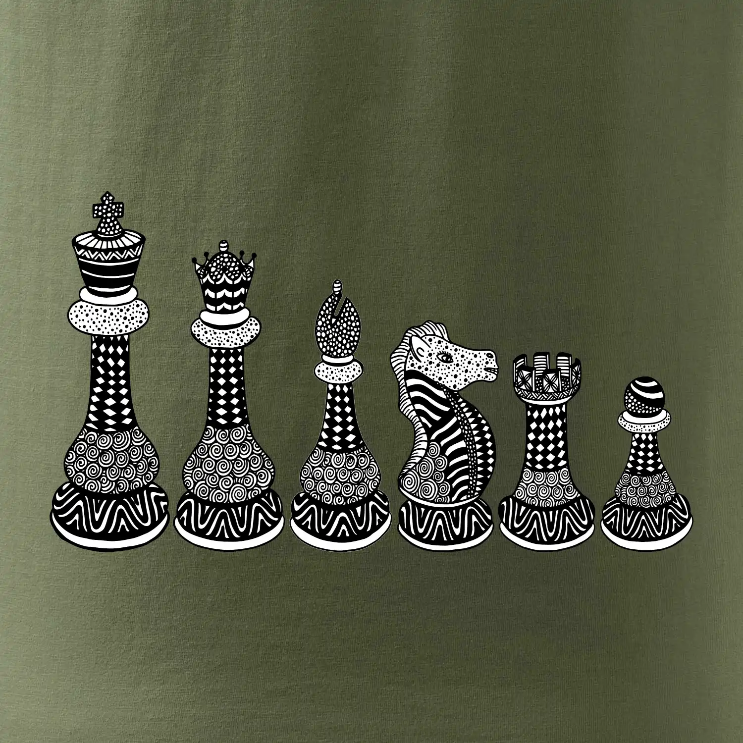 Šachové figurky v řadě - kreslené