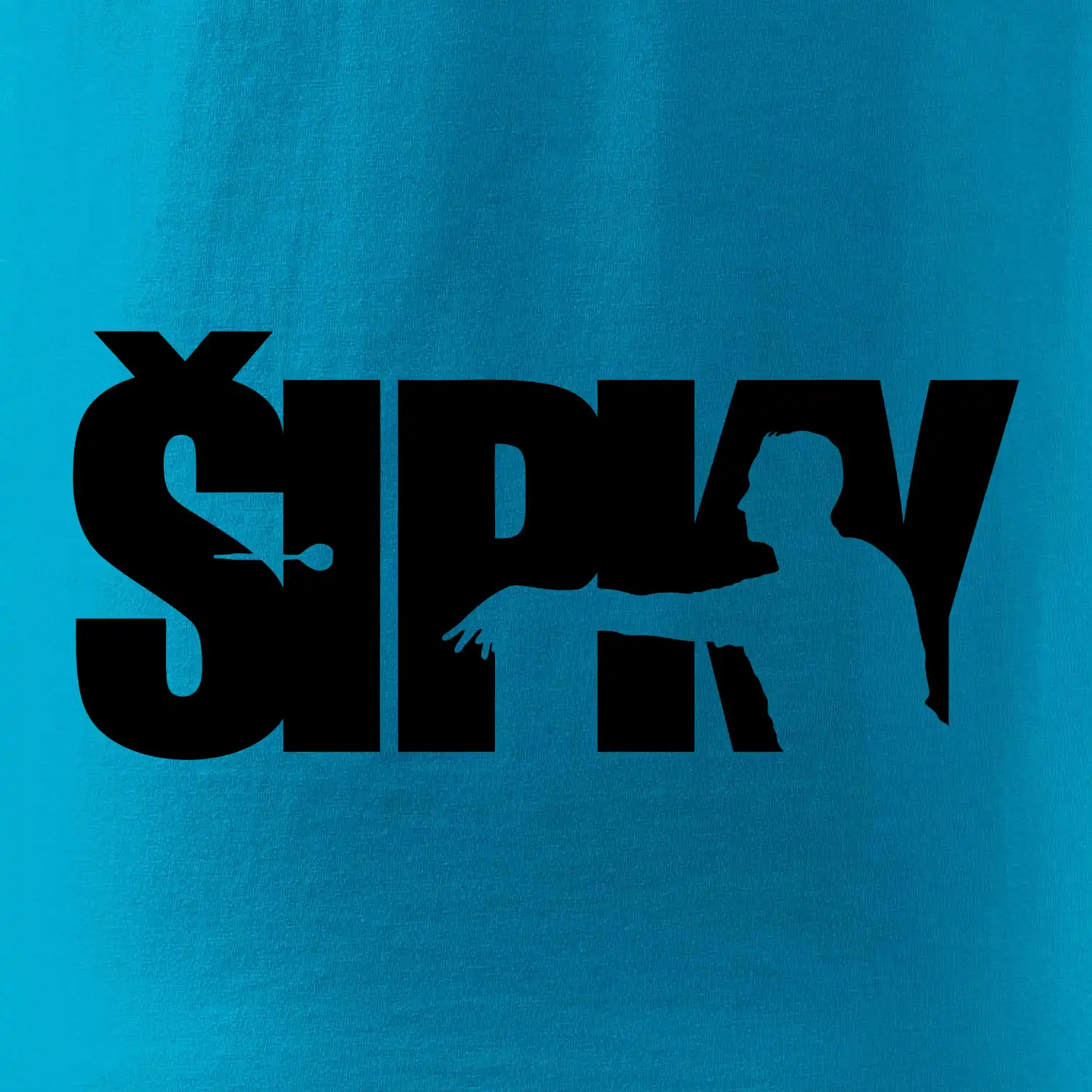 Šipky - nápis se šipkařem