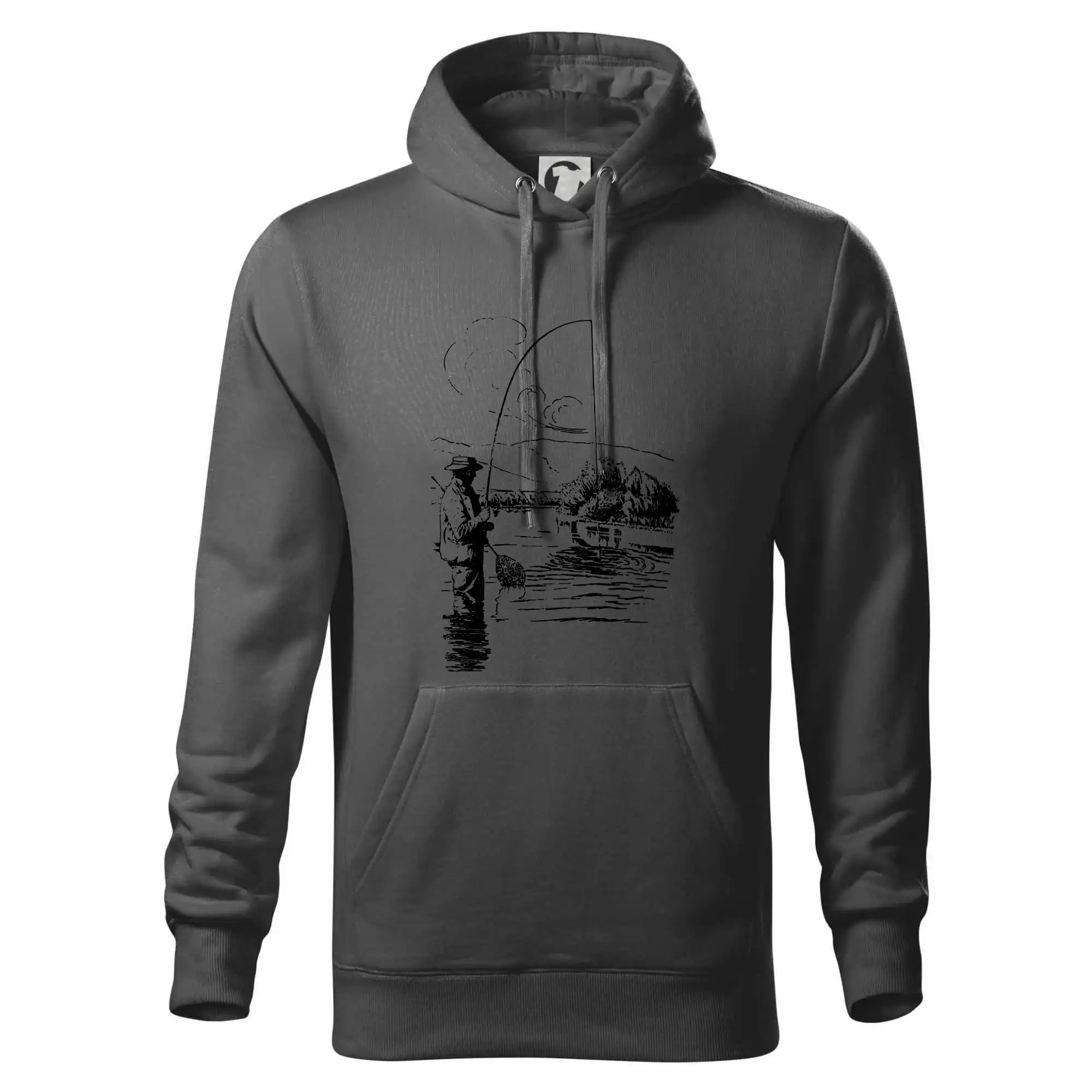 Kreslený rybář s podběrákem