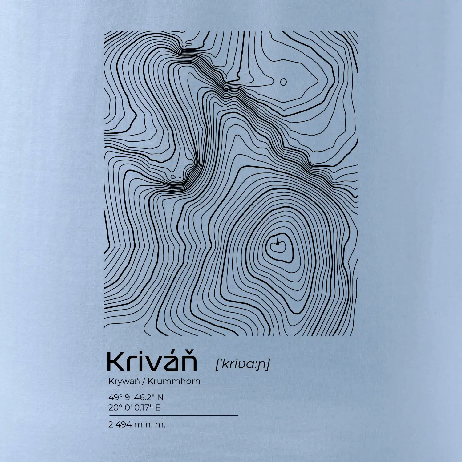 Kriváň - vrstevnice v obdélníku