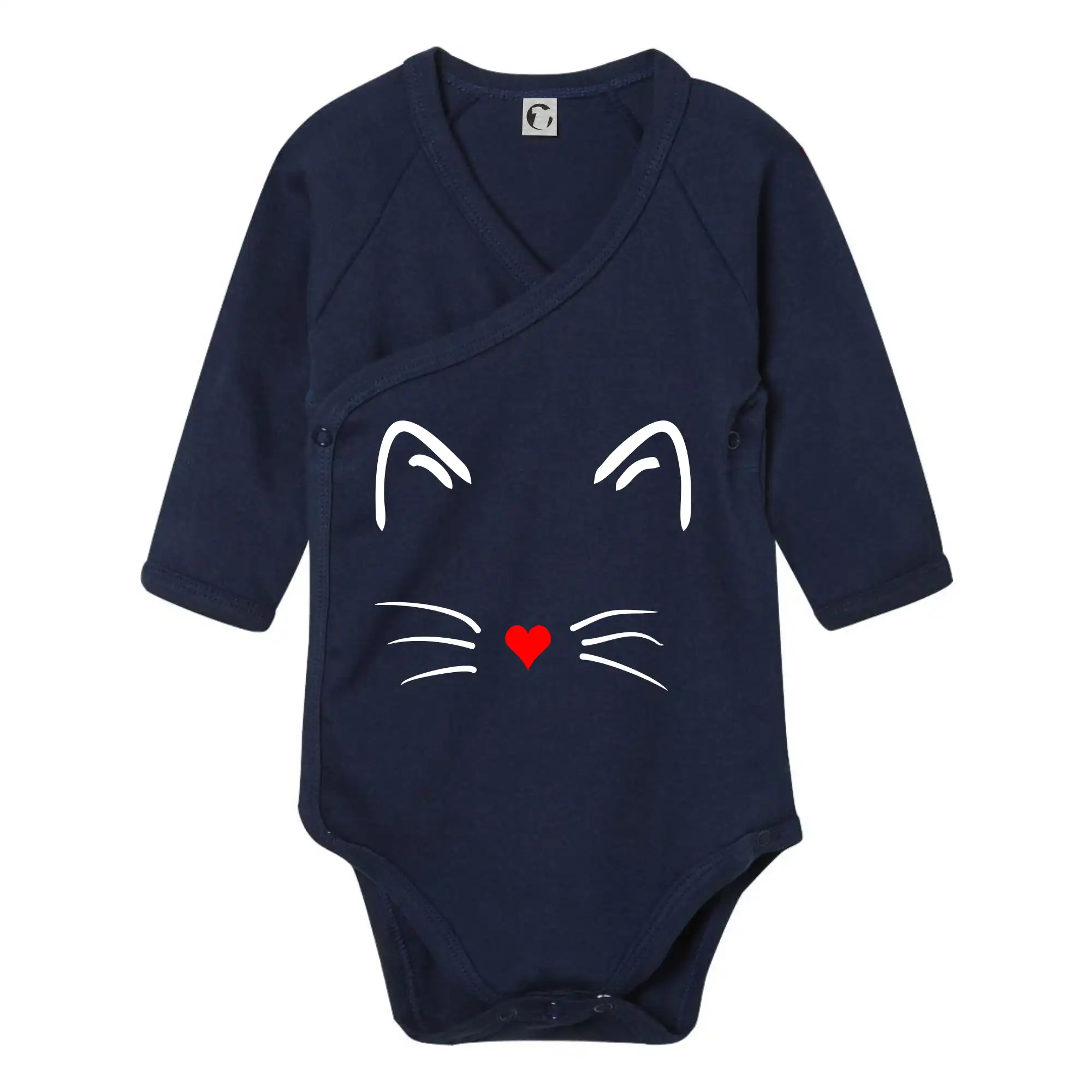 Vtipná tričká s mačkou - Mačka - srdce namiesto nosa - Body zavinovacie s dlhým rukávom