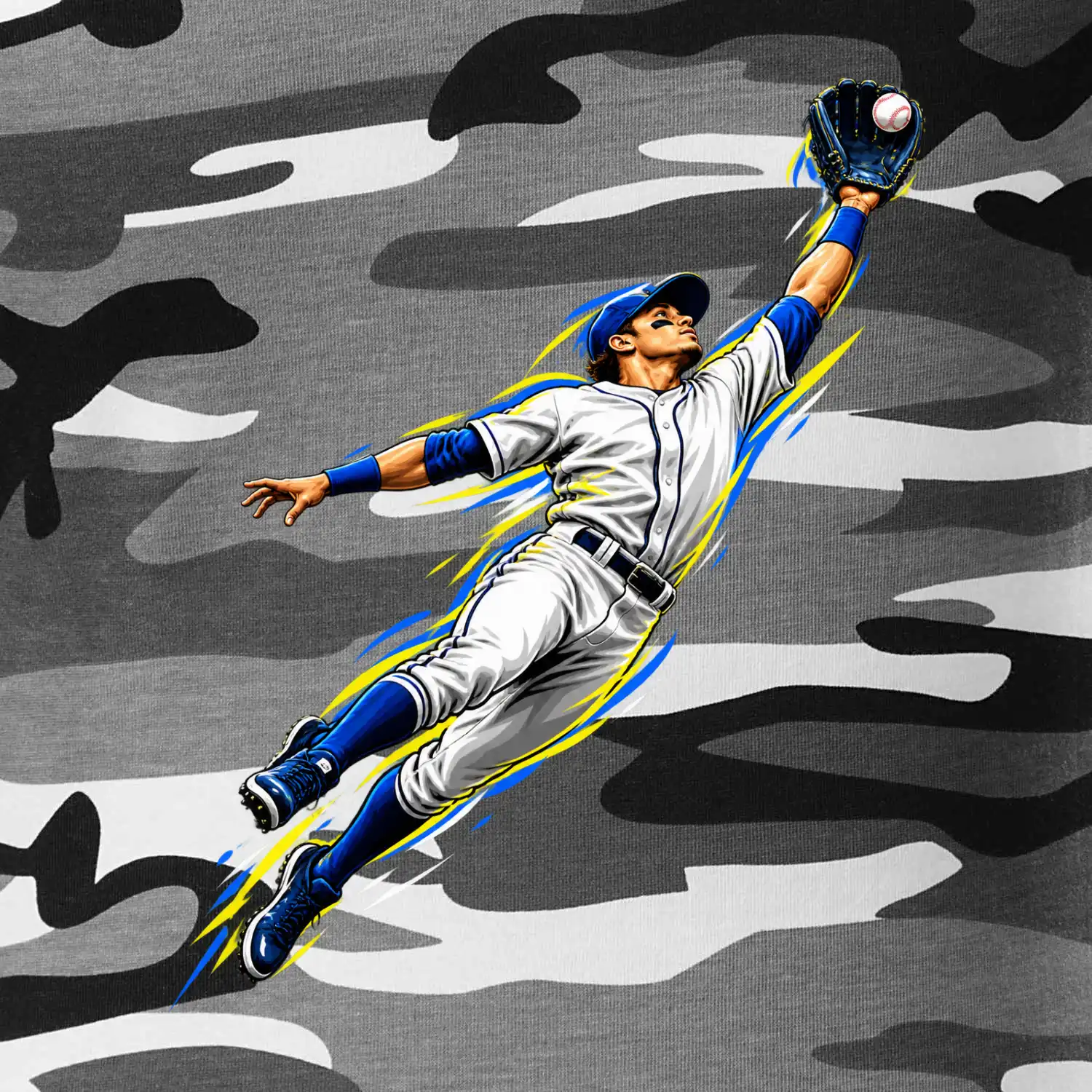 Baseballový polař chytá míček ve výskoku