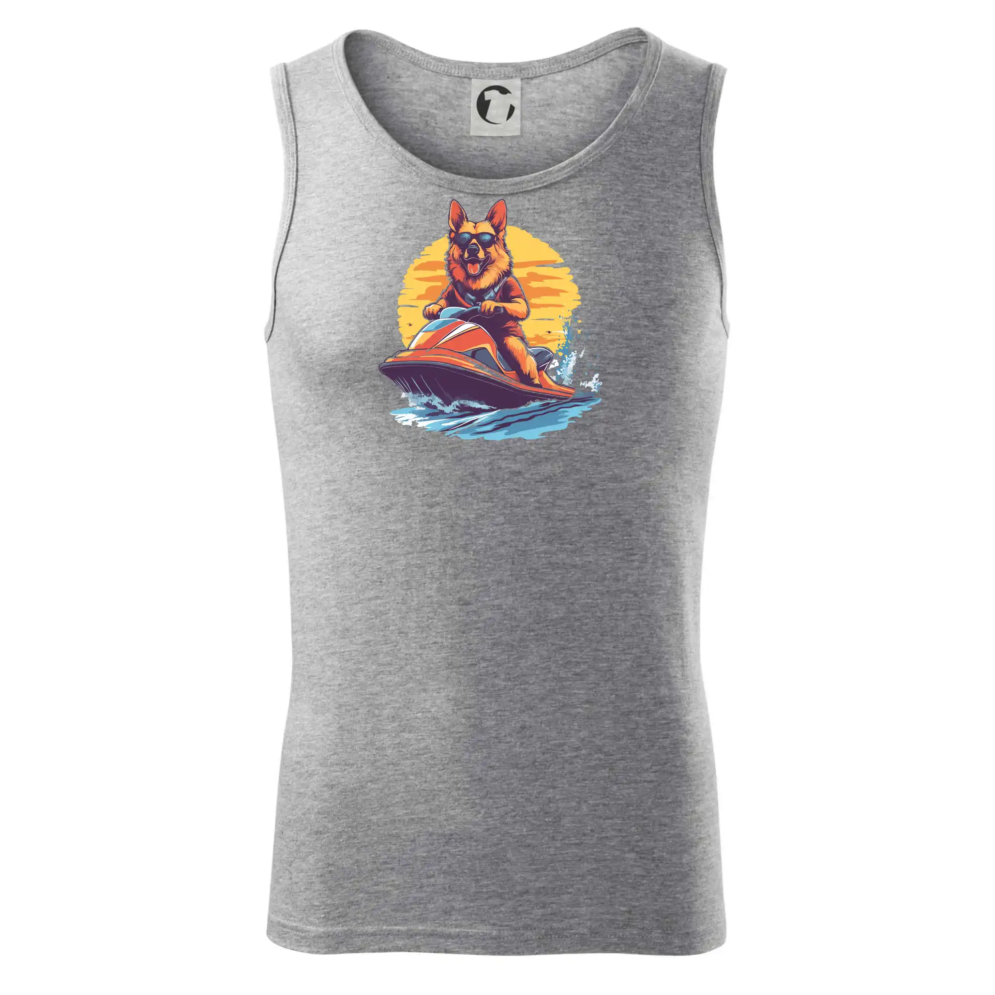 Německý ovčák na vodním skútru