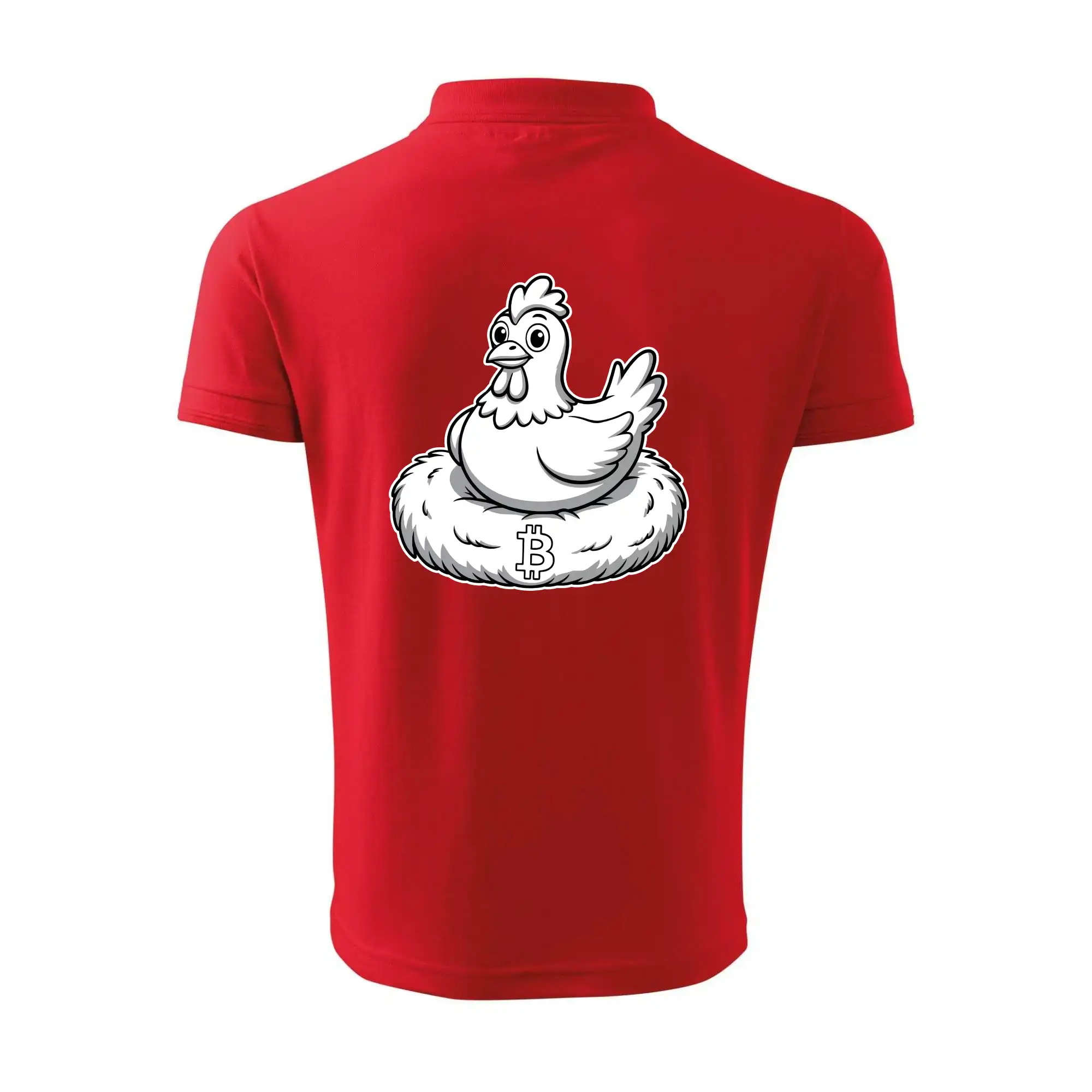 Kuře sedící na bitcoinovém hnízdě