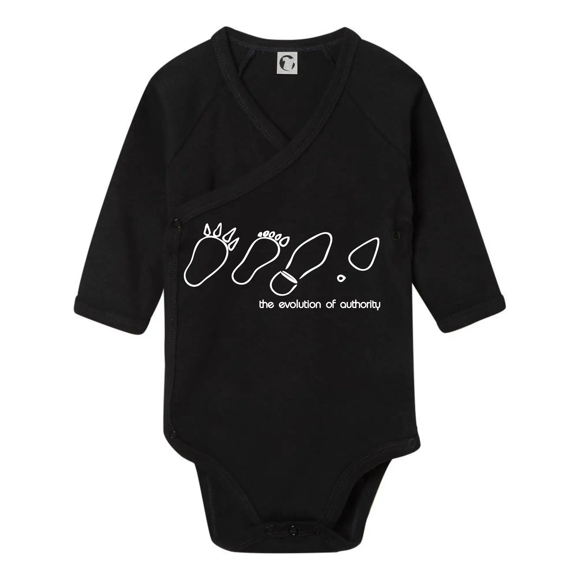 Tričká s potlačou evolúcia - Evolution of authority - Body zavinovacie s dlhým rukávom