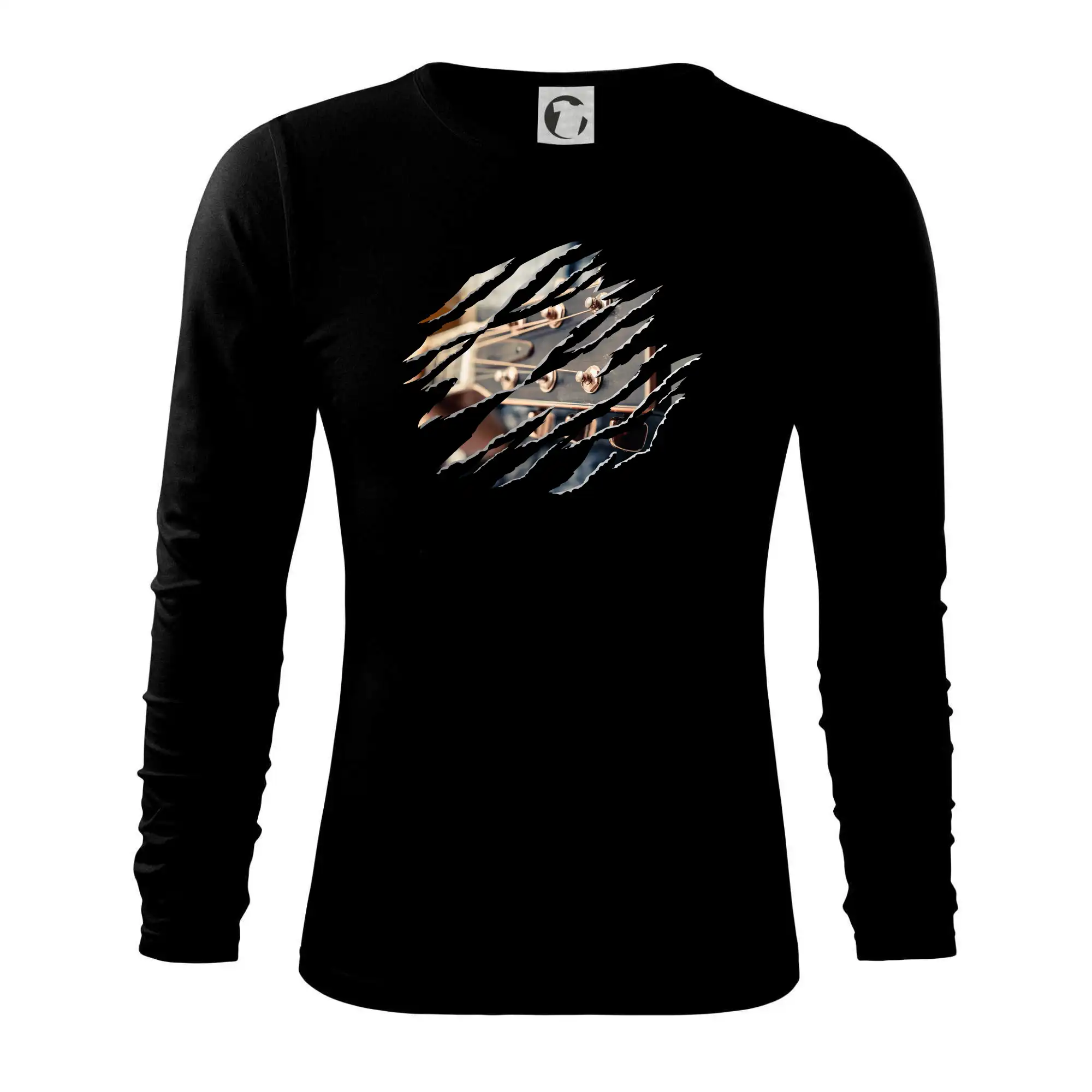 Hudobné tričká - Roztrhnuté triko - gitara krk - Tričko s dlhým rukávom FIT-T long sleeve