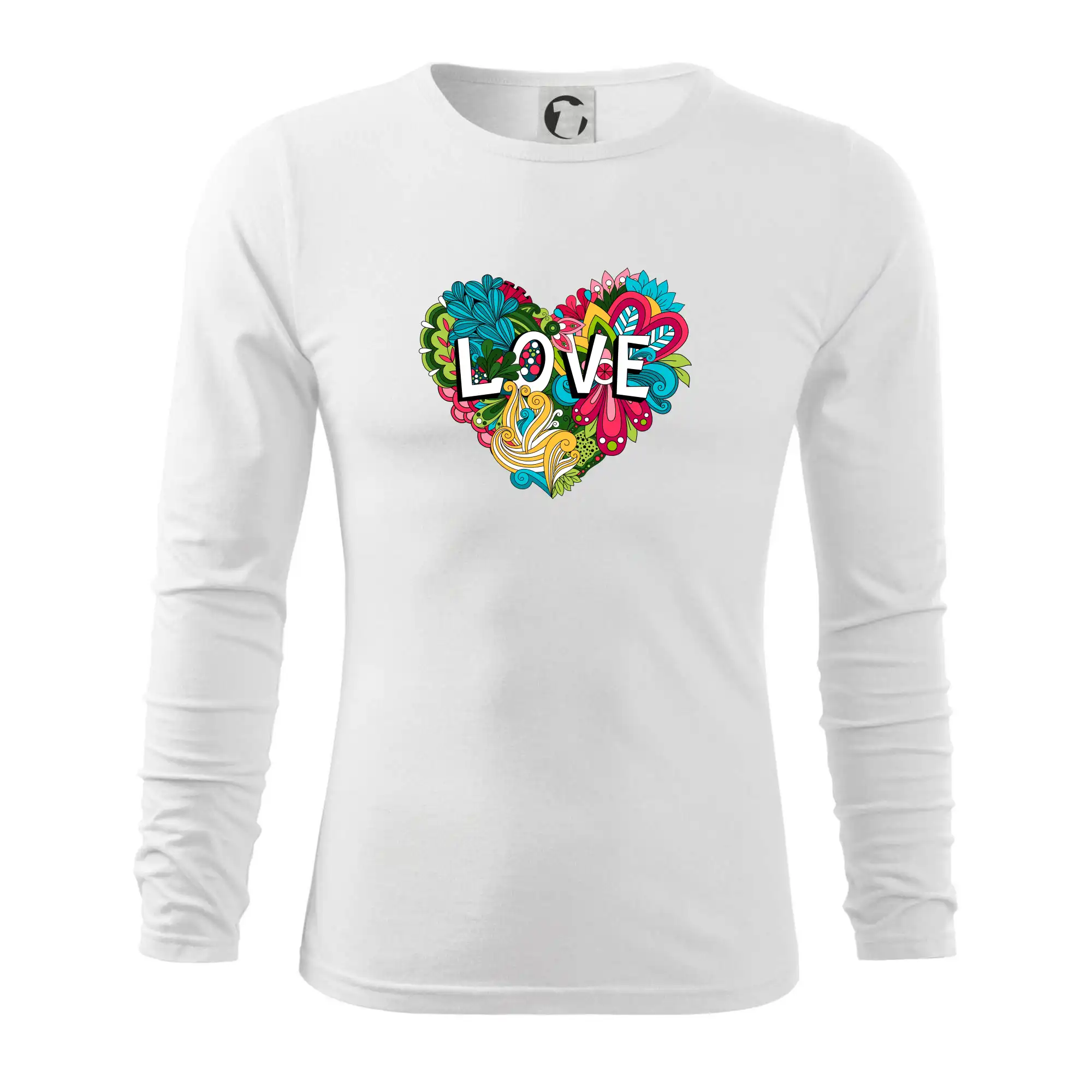 Tričká pre zamilovaných - Love nápis květovaný - Tričko s dlhým rukávom FIT-T long sleeve