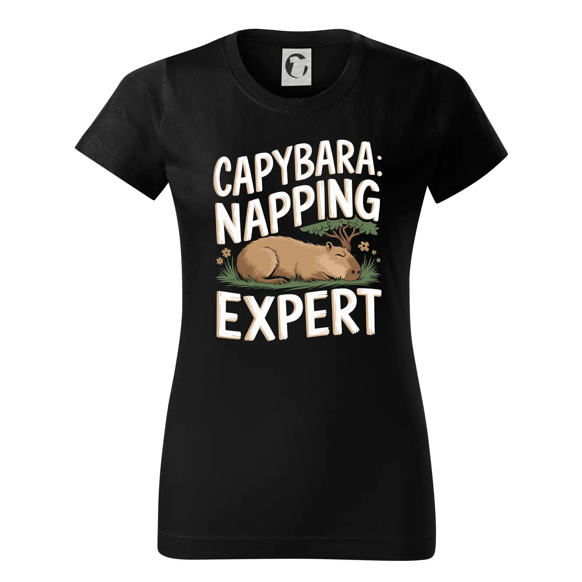 Tričká so zvieratami - Capybara Napping Expert - Dámske tričko basic - ľahko voľnejšie a dlhšie